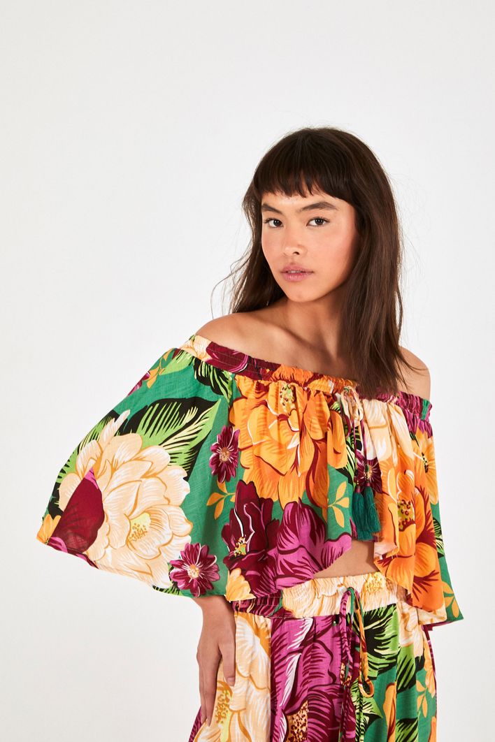 Blusa Cropped Outono De Chita