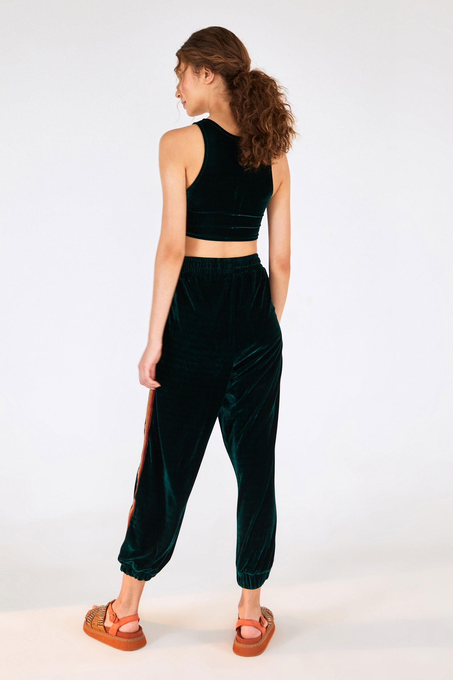 Top Cropped De Veludo Com Listras