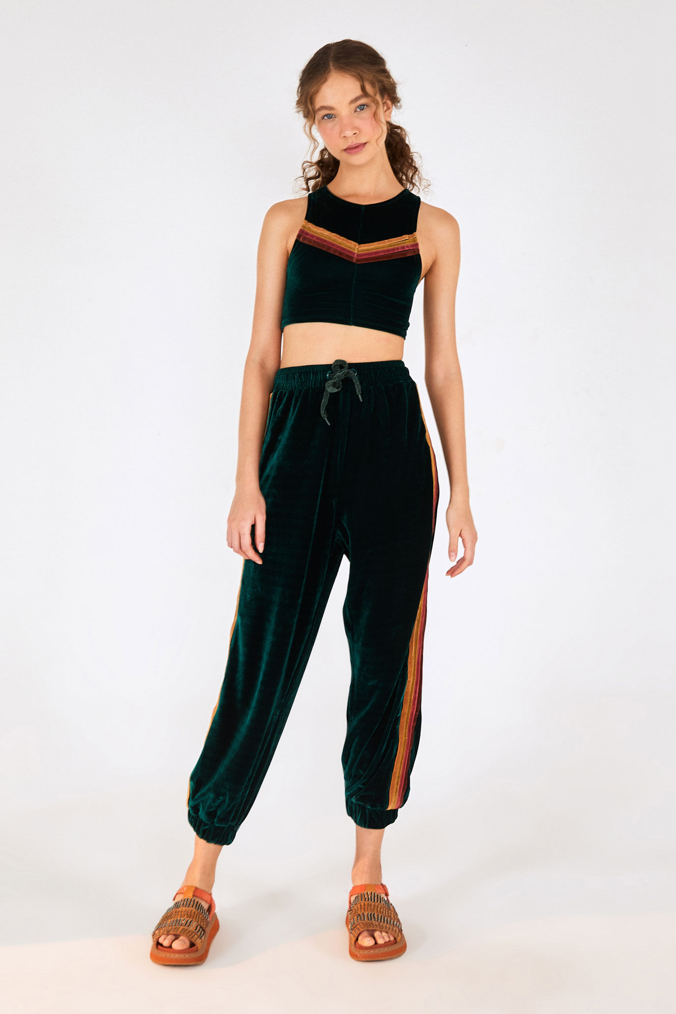 Top Cropped De Veludo Com Listras