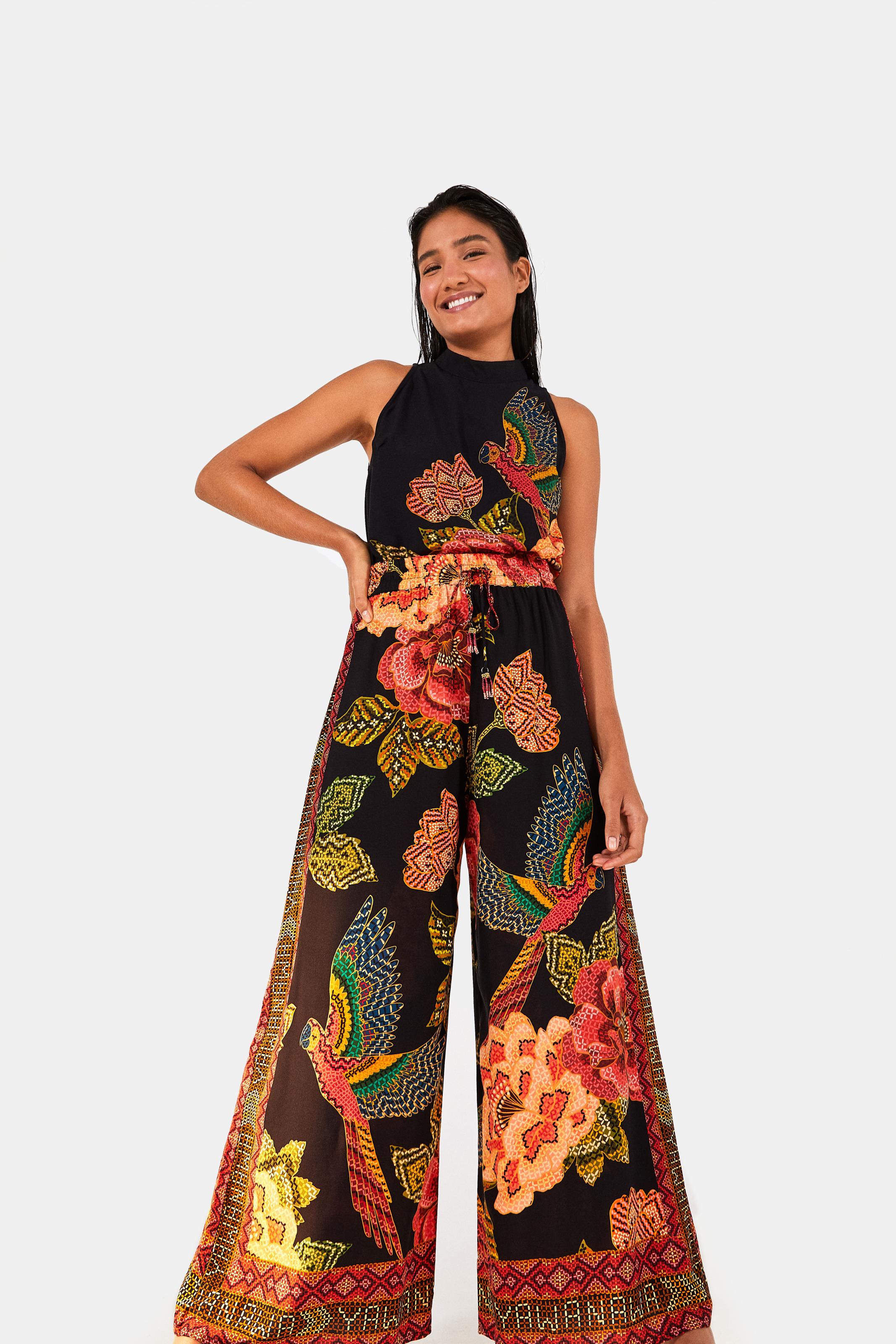 Calça Pantalona Estampada Floral Yawanawa - Farm