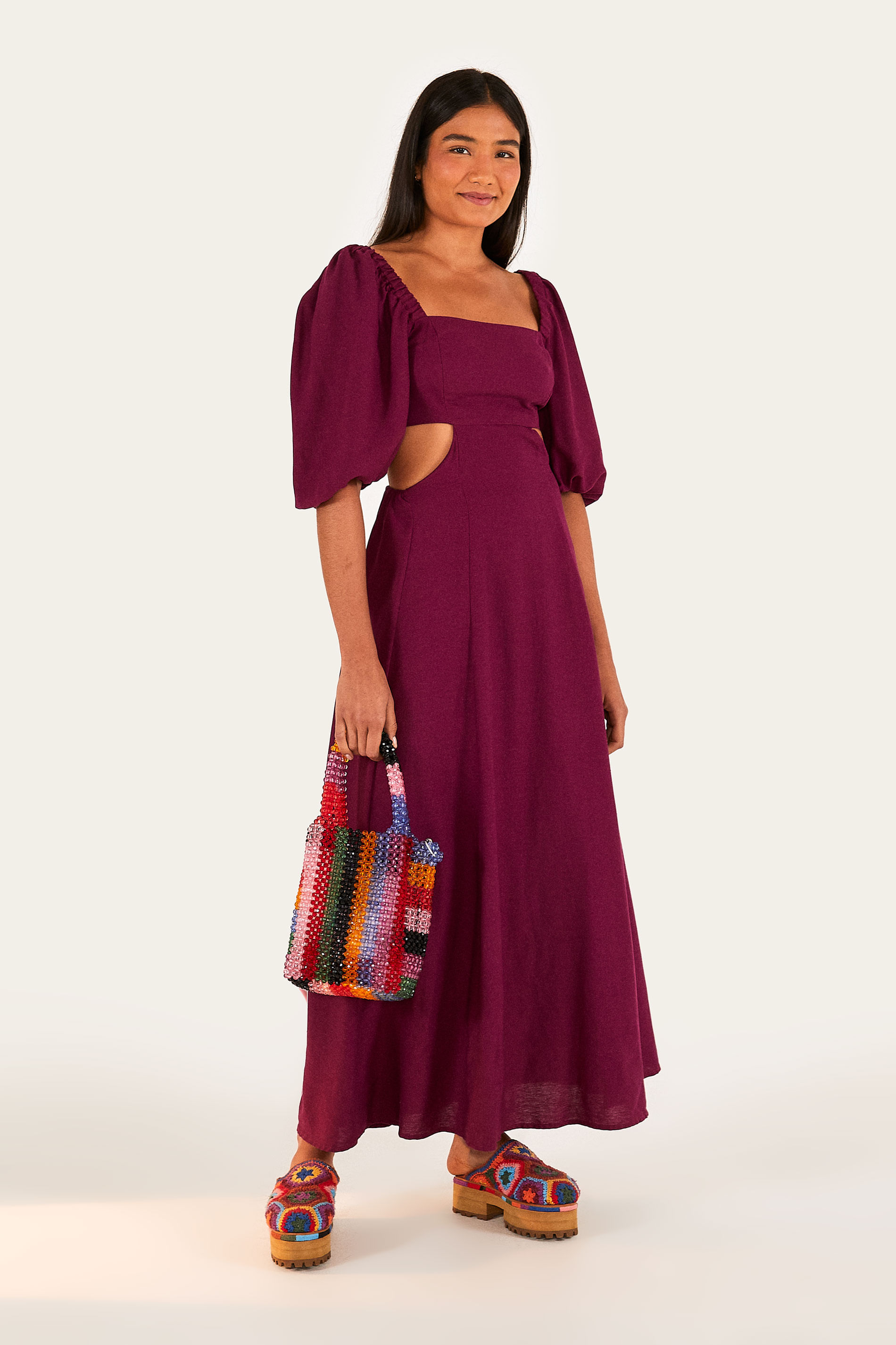 Vestido Godê Fenda Com Manga