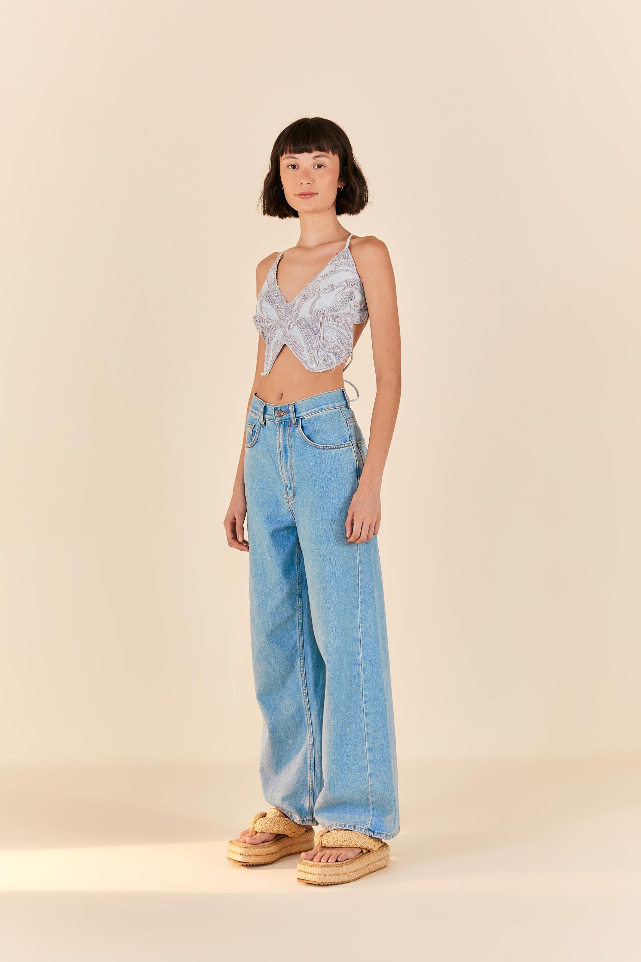 Top Jeans Borboleta