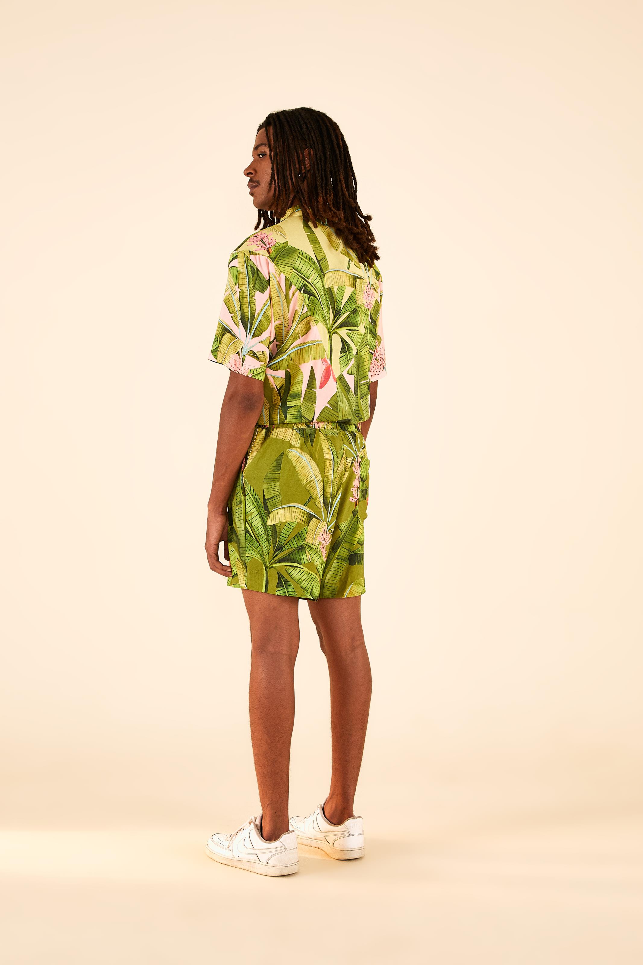Bermuda Estampada Banana Verde e Rosa