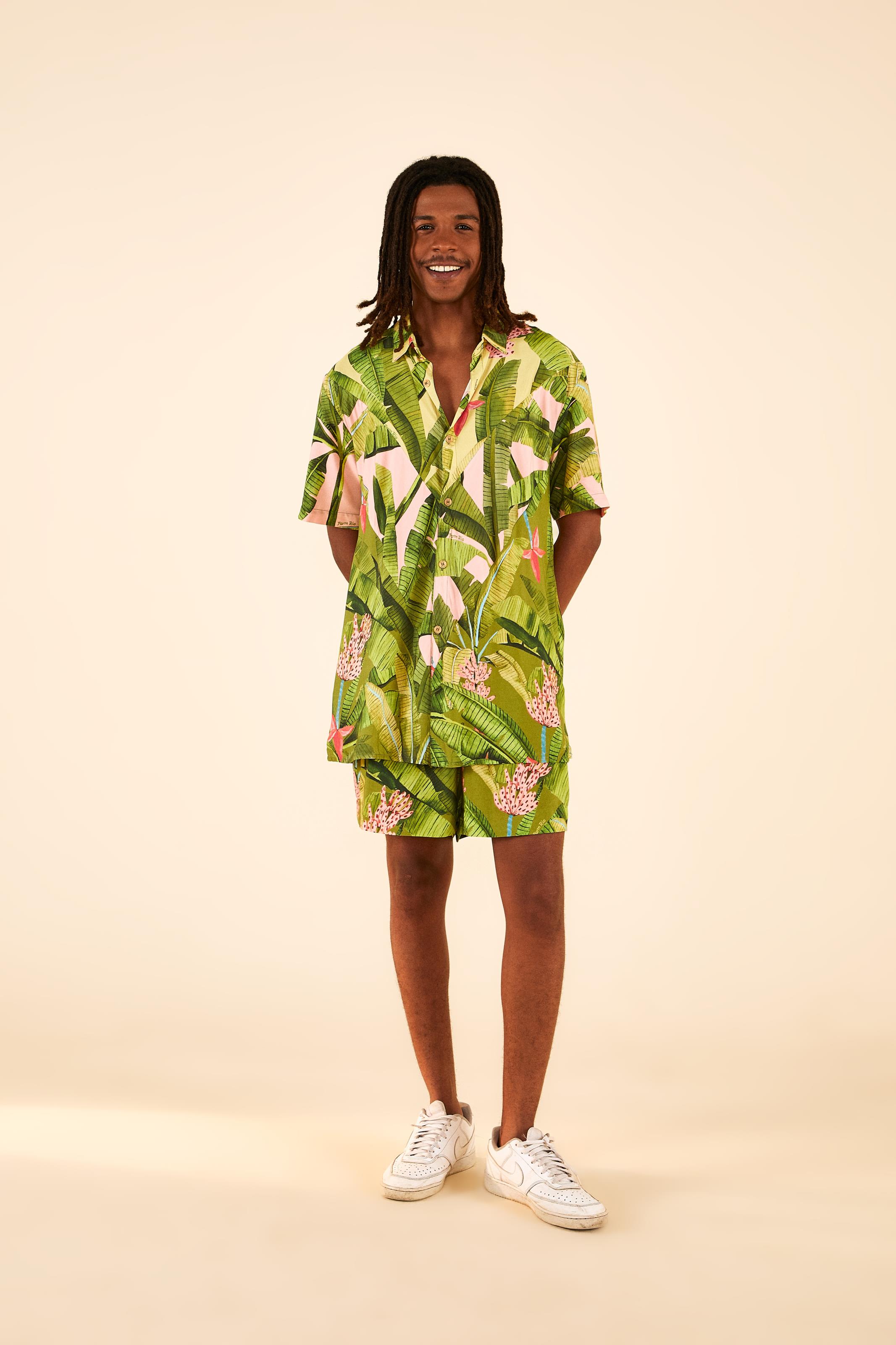 Bermuda Estampada Banana Verde e Rosa