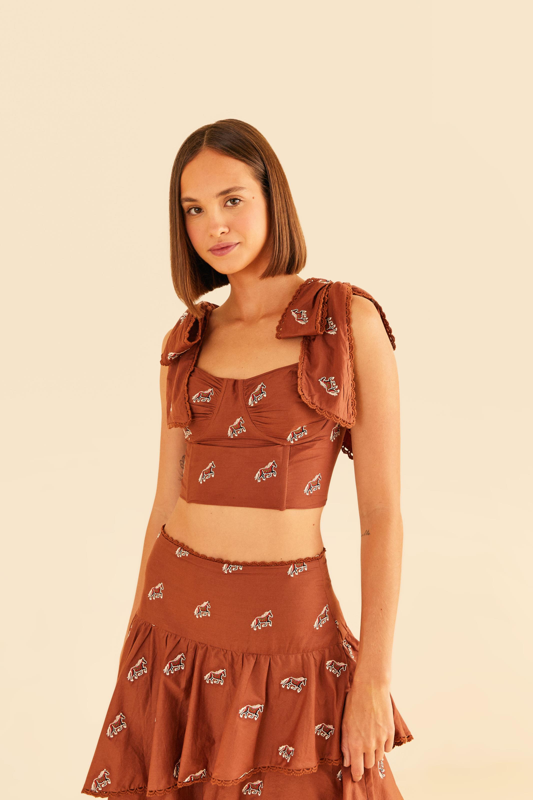Top Bordado Estampado Cavalinhos