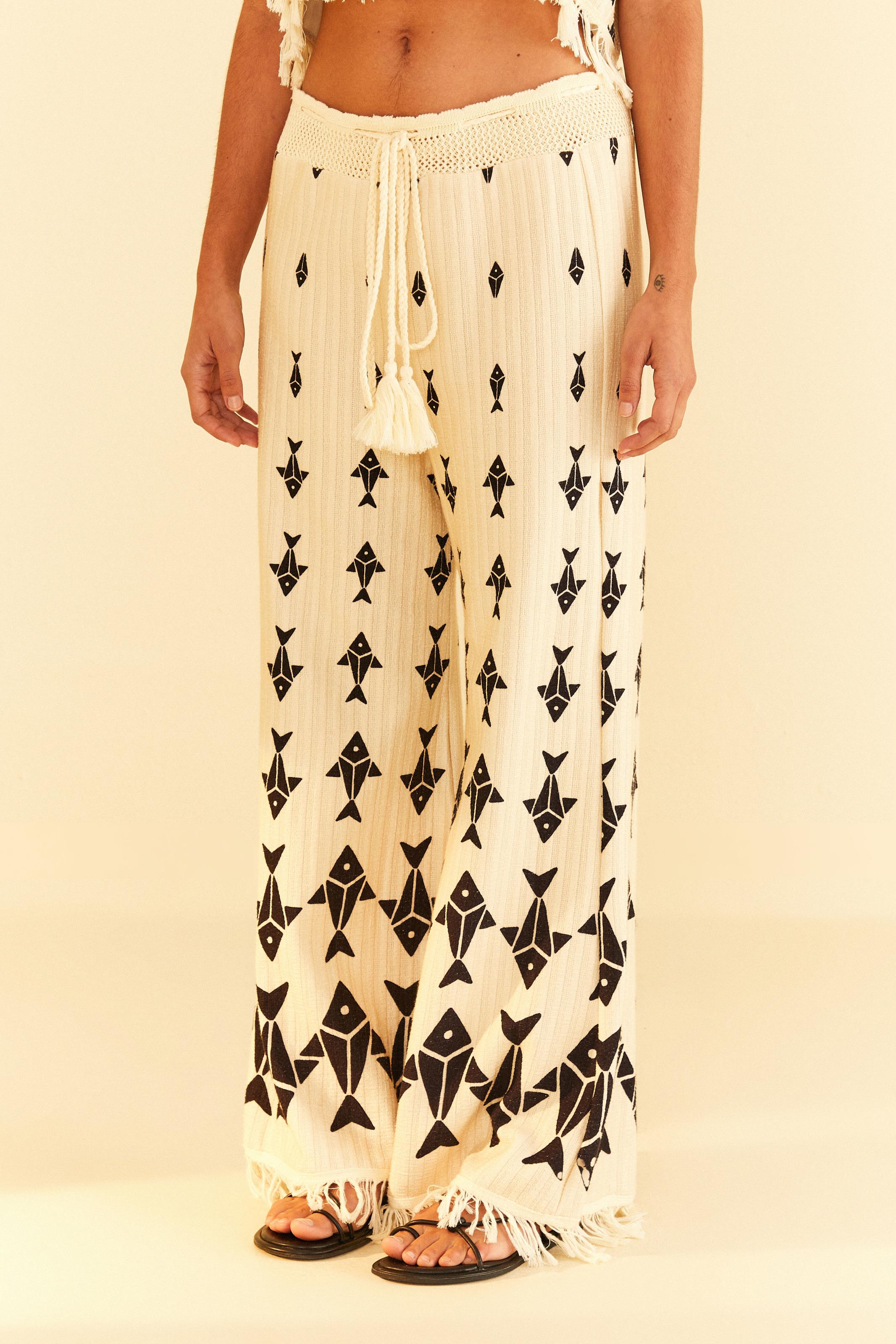 Calça Franja Estampada Peixinhos