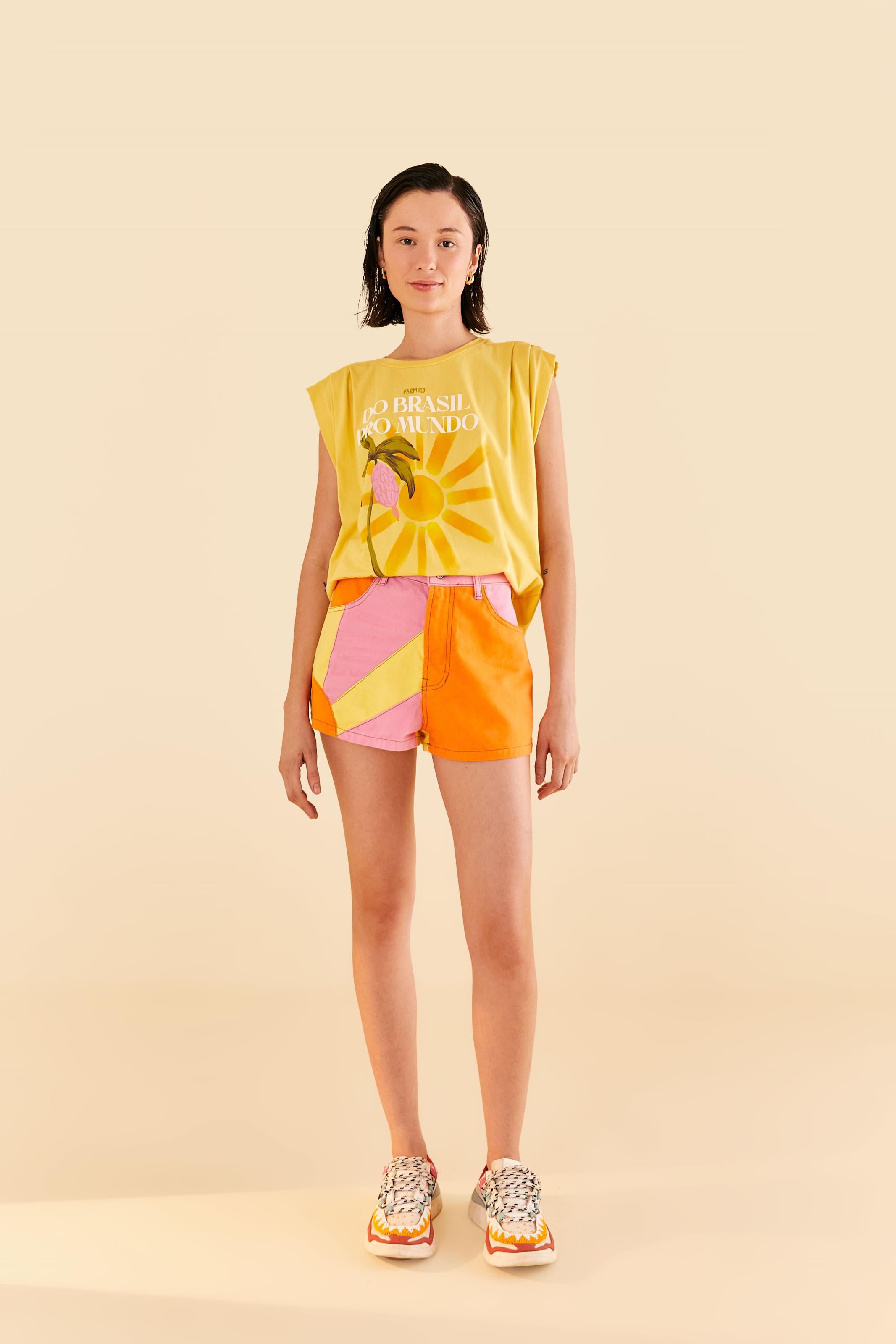 Short Sarja Patch Estampado Que Onda