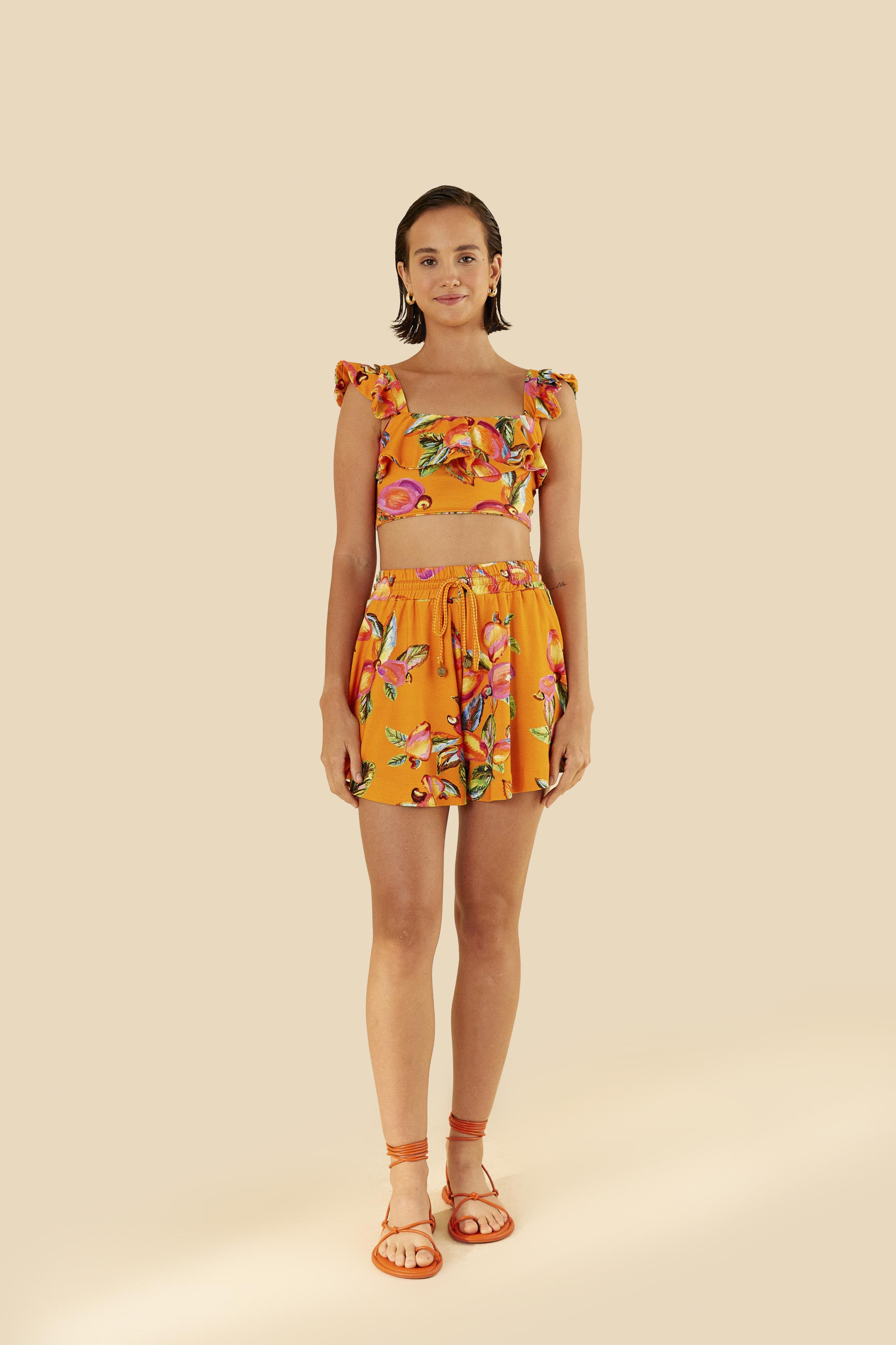 Top Babado Estampado Caju Céu