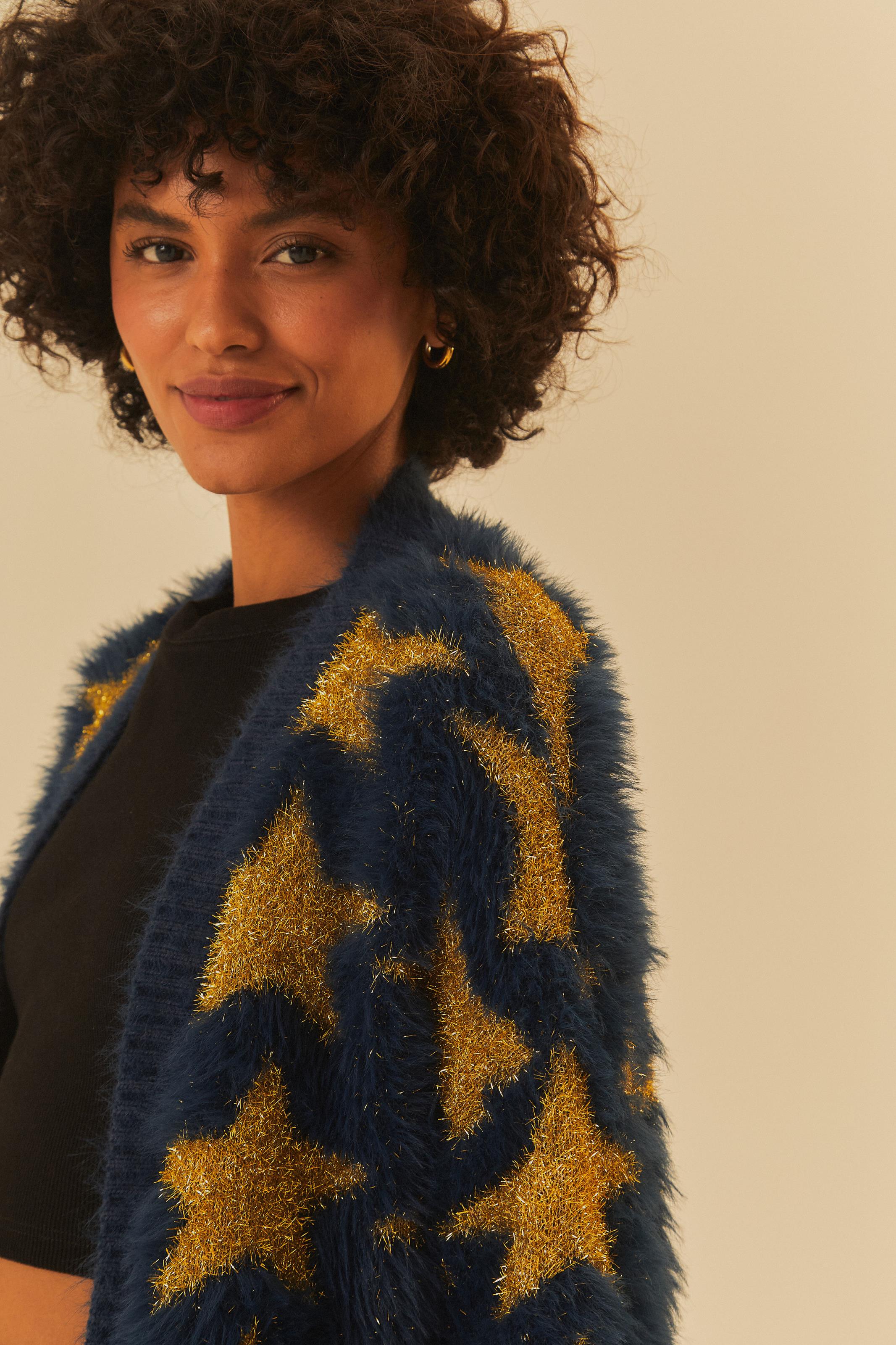 Cardigan Tricot Pelinho Estrelas