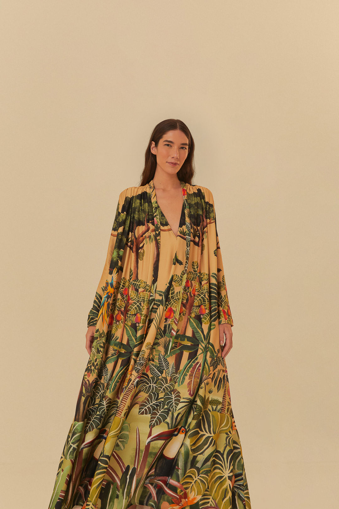 Vestido Longo Estampado Mata Tropical