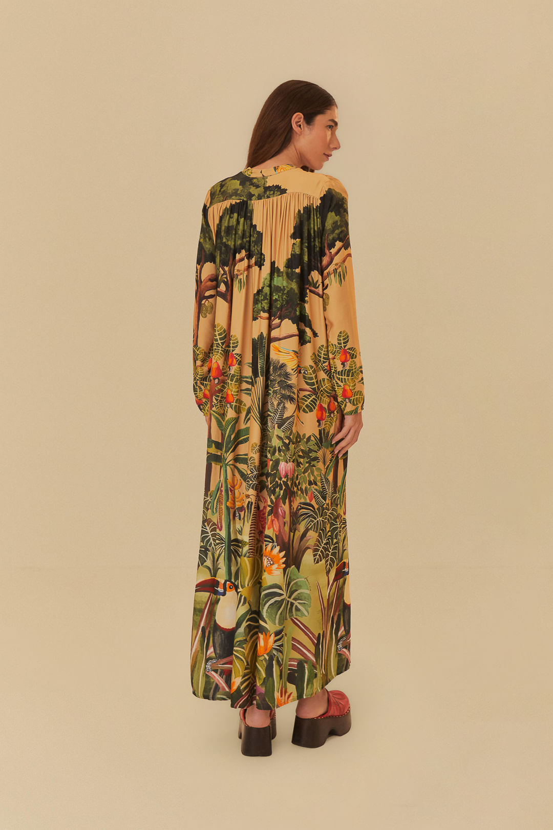 Vestido Longo Estampado Mata Tropical