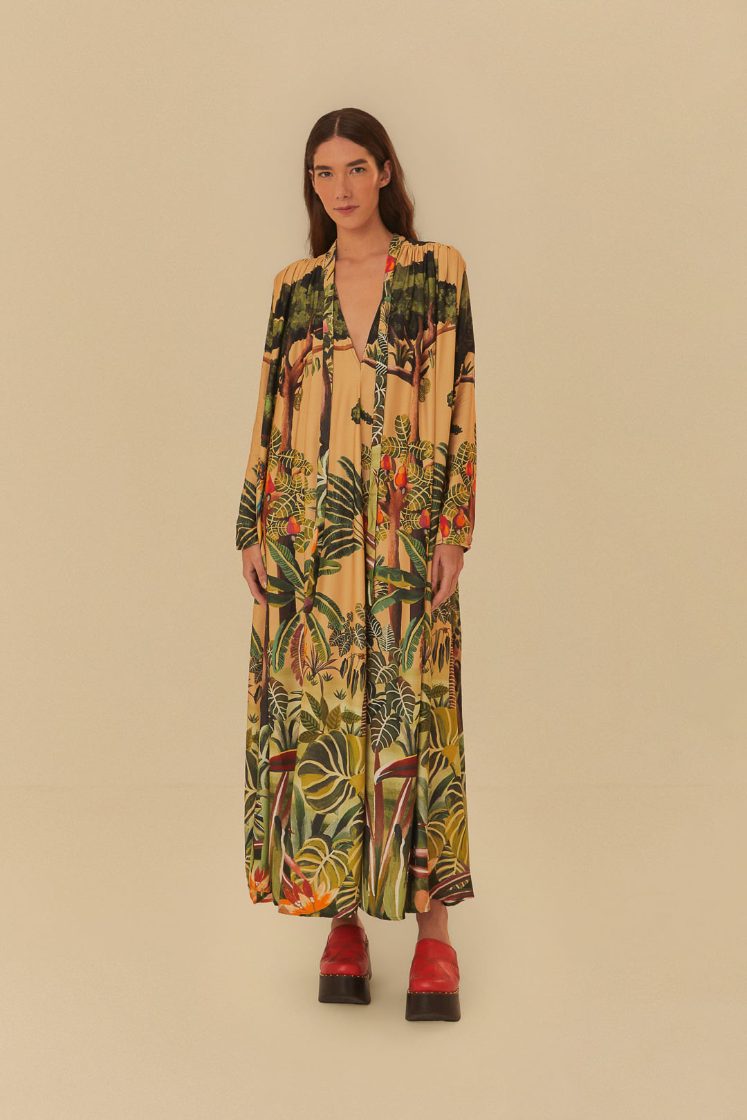 Vestido Longo Estampado Mata Tropical