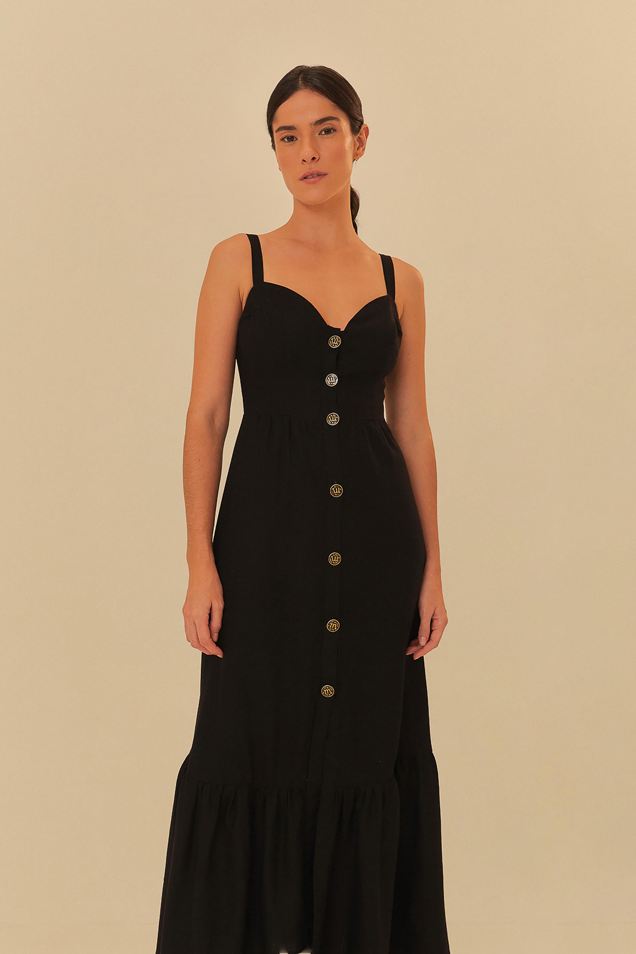 Preto Farm Vestido Botoes Farm Vestido Canelado FARM Midi Floral