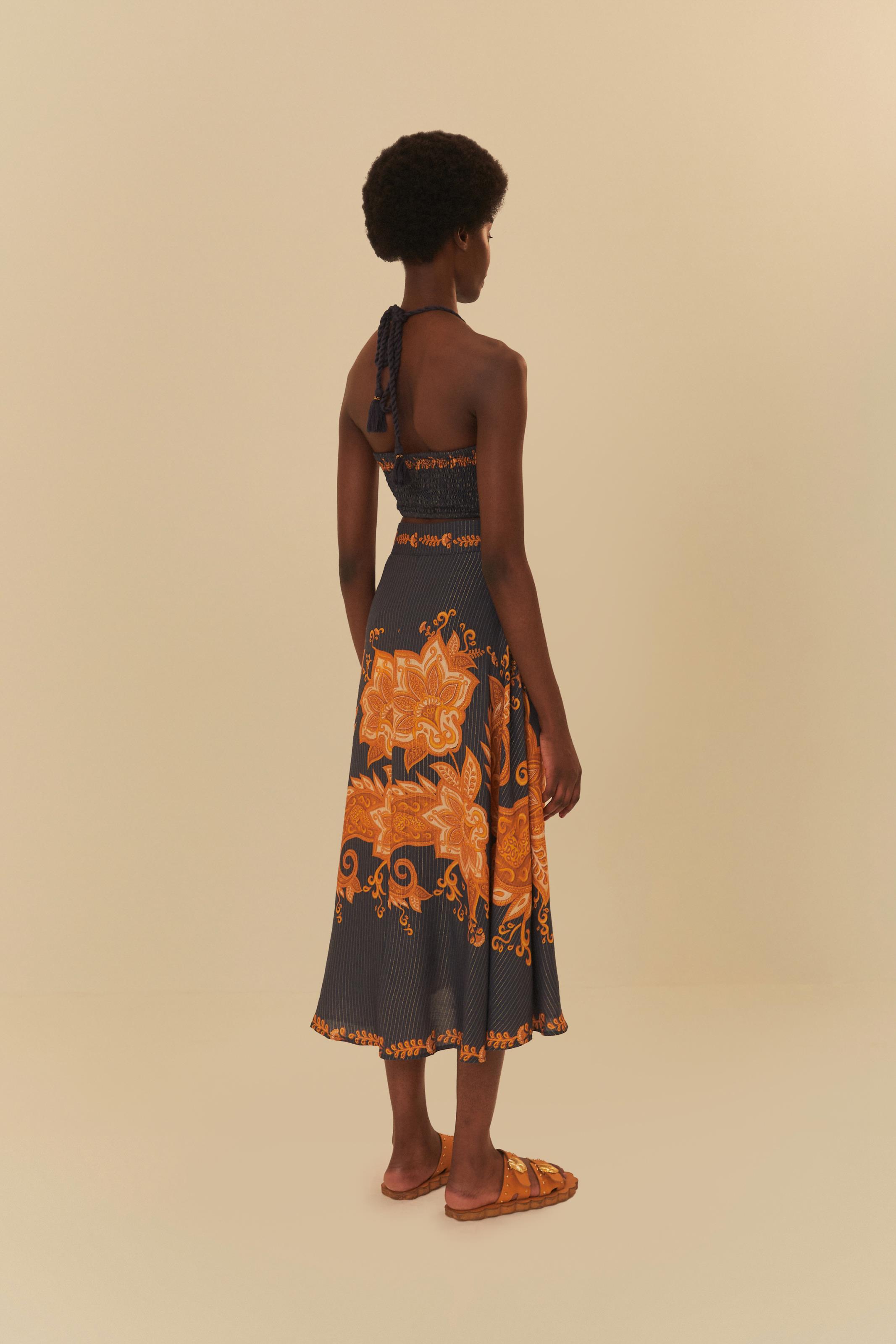 Saia Midi Estampada Paisley Onça