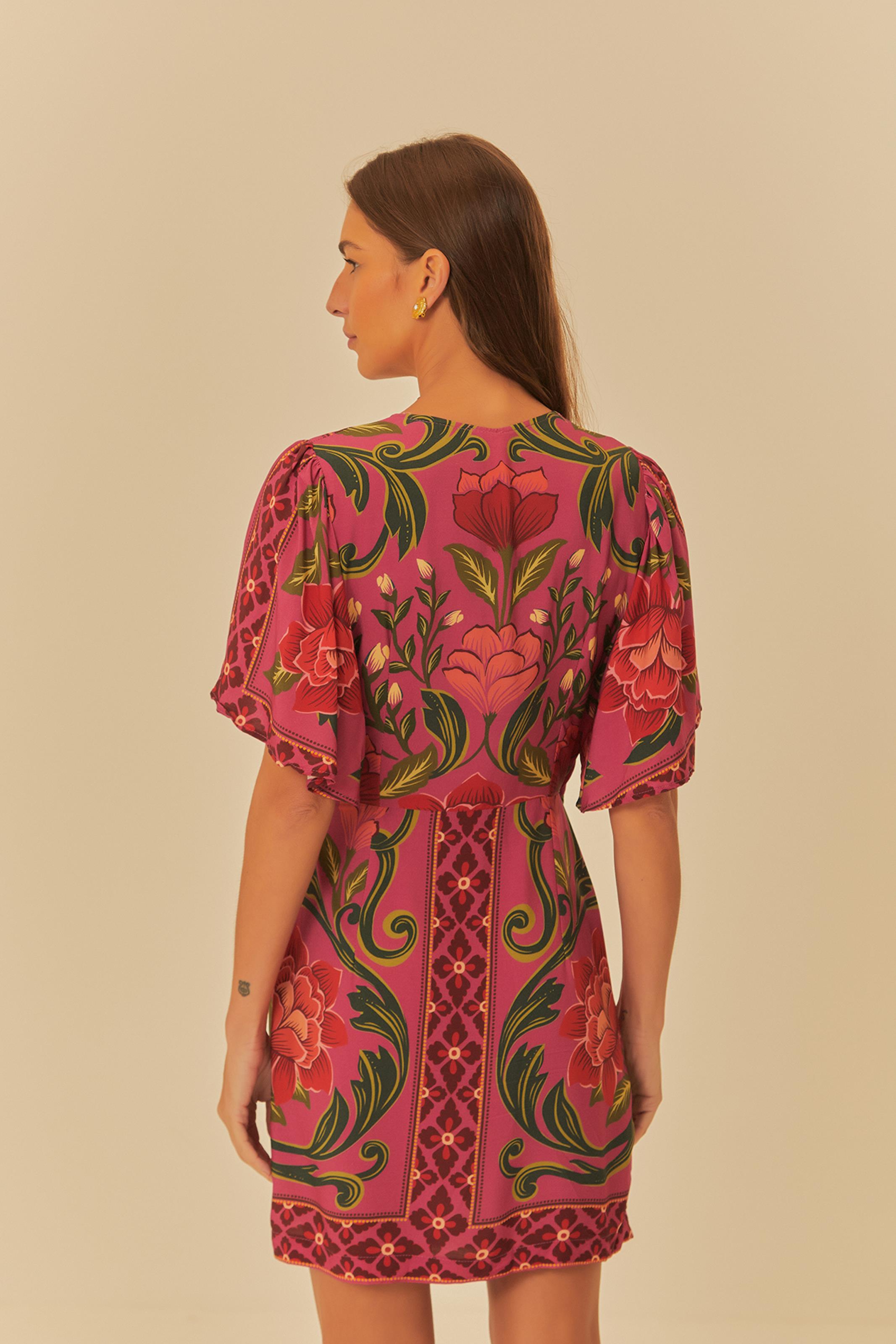 Vestido Curto Estampado Viena Rosa
