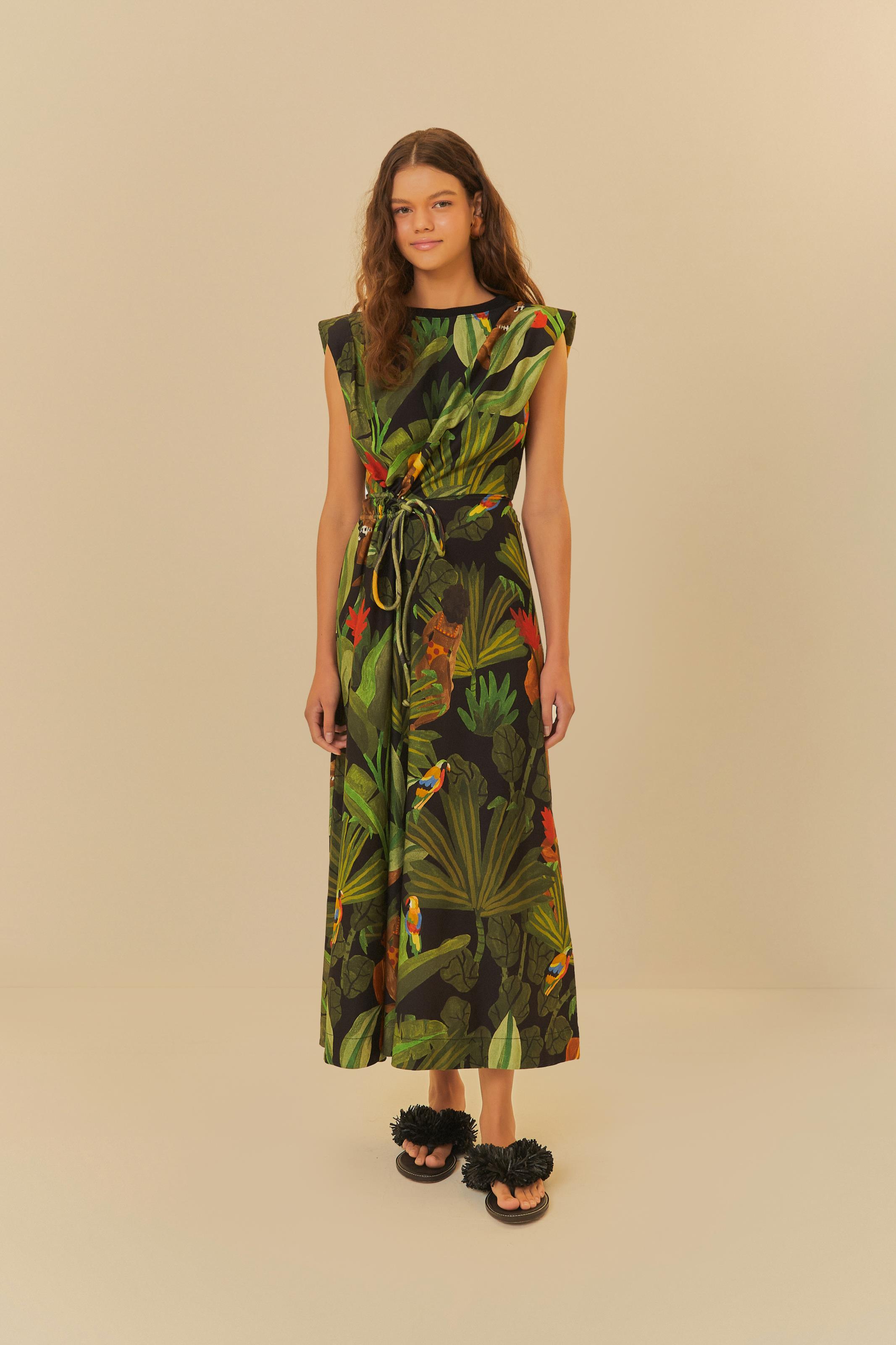 Vestido Midi Estampado Beleza Tropical