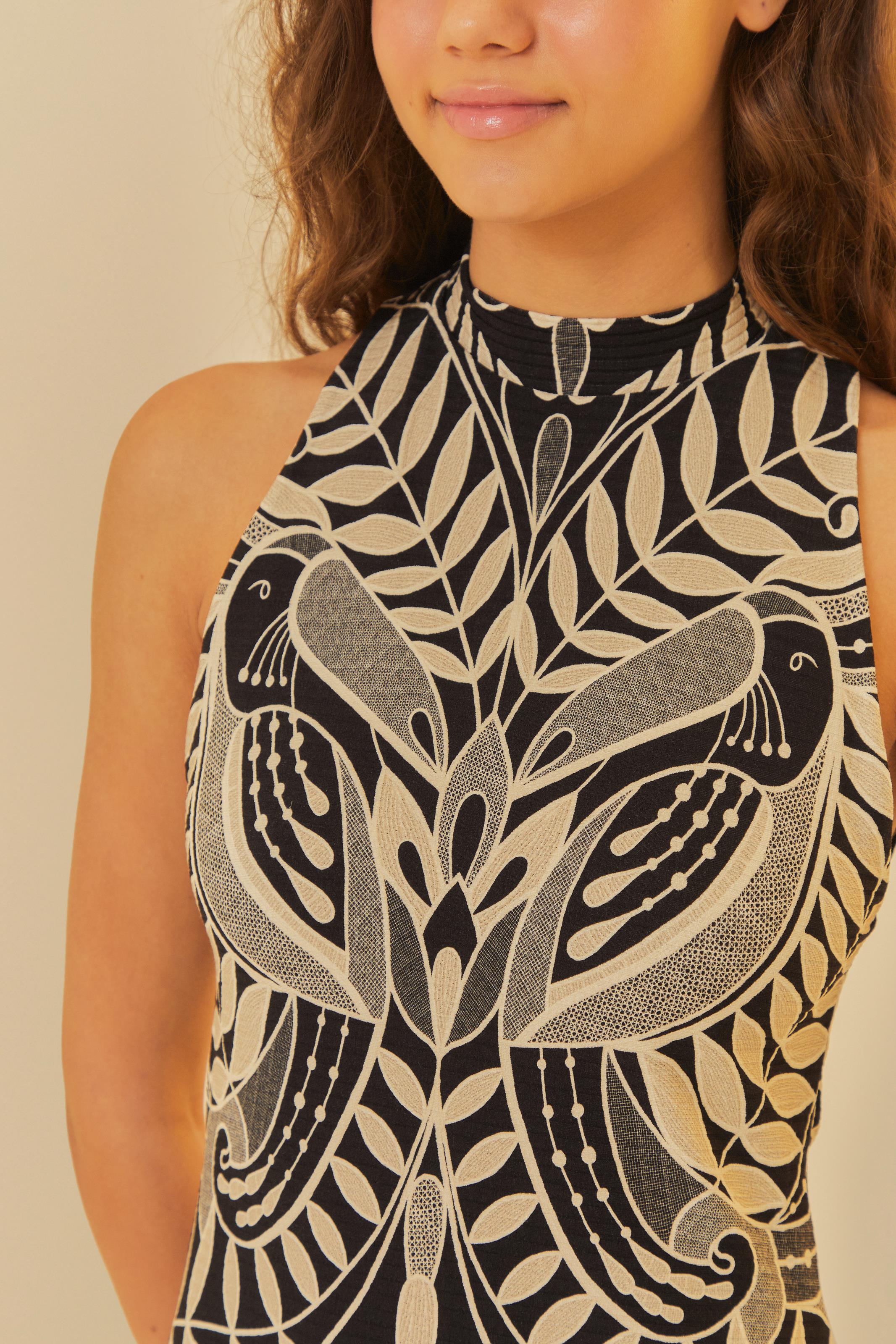 Vestido Midi Estampado Rendeira