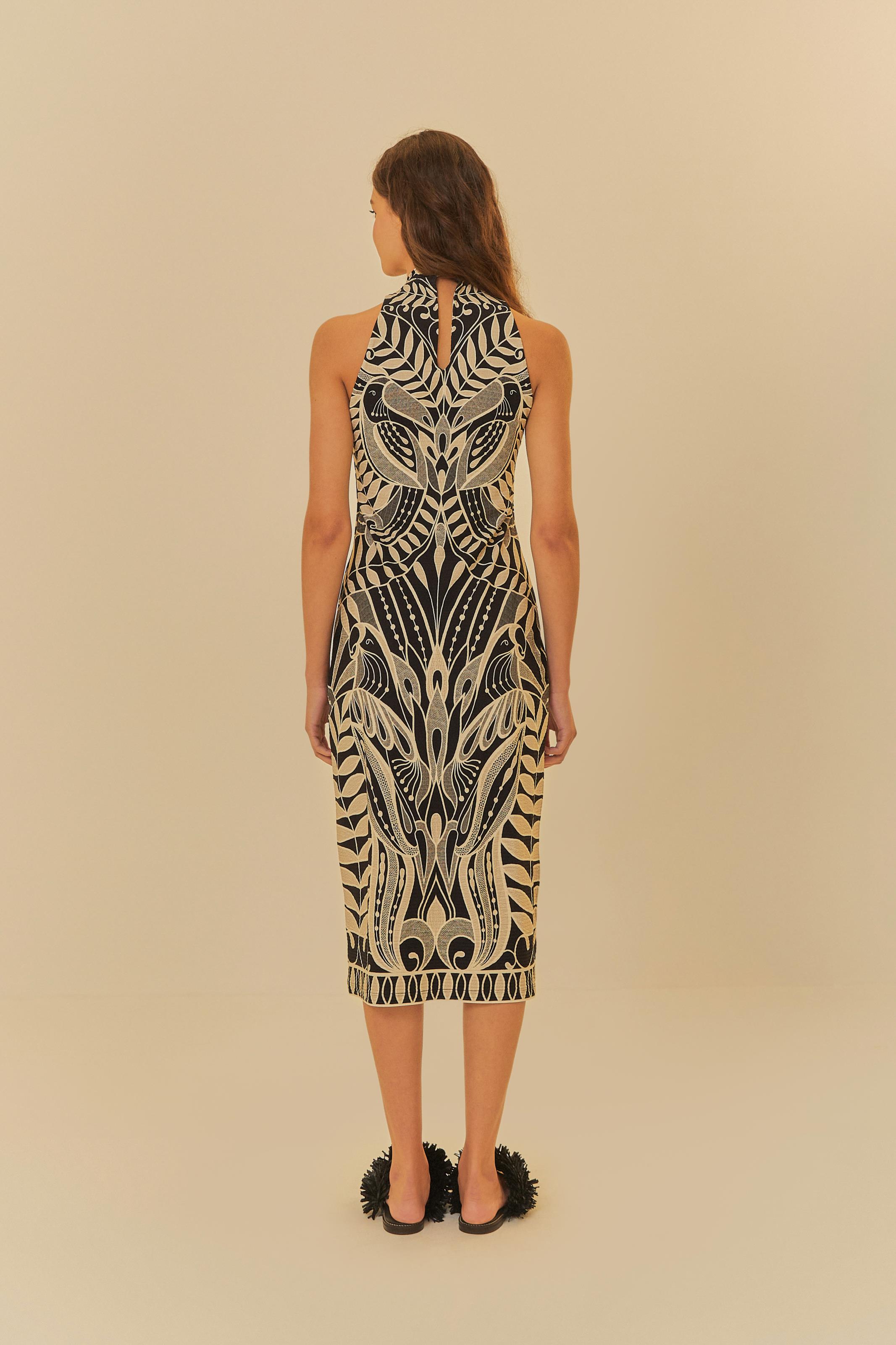 Vestido Midi Estampado Rendeira