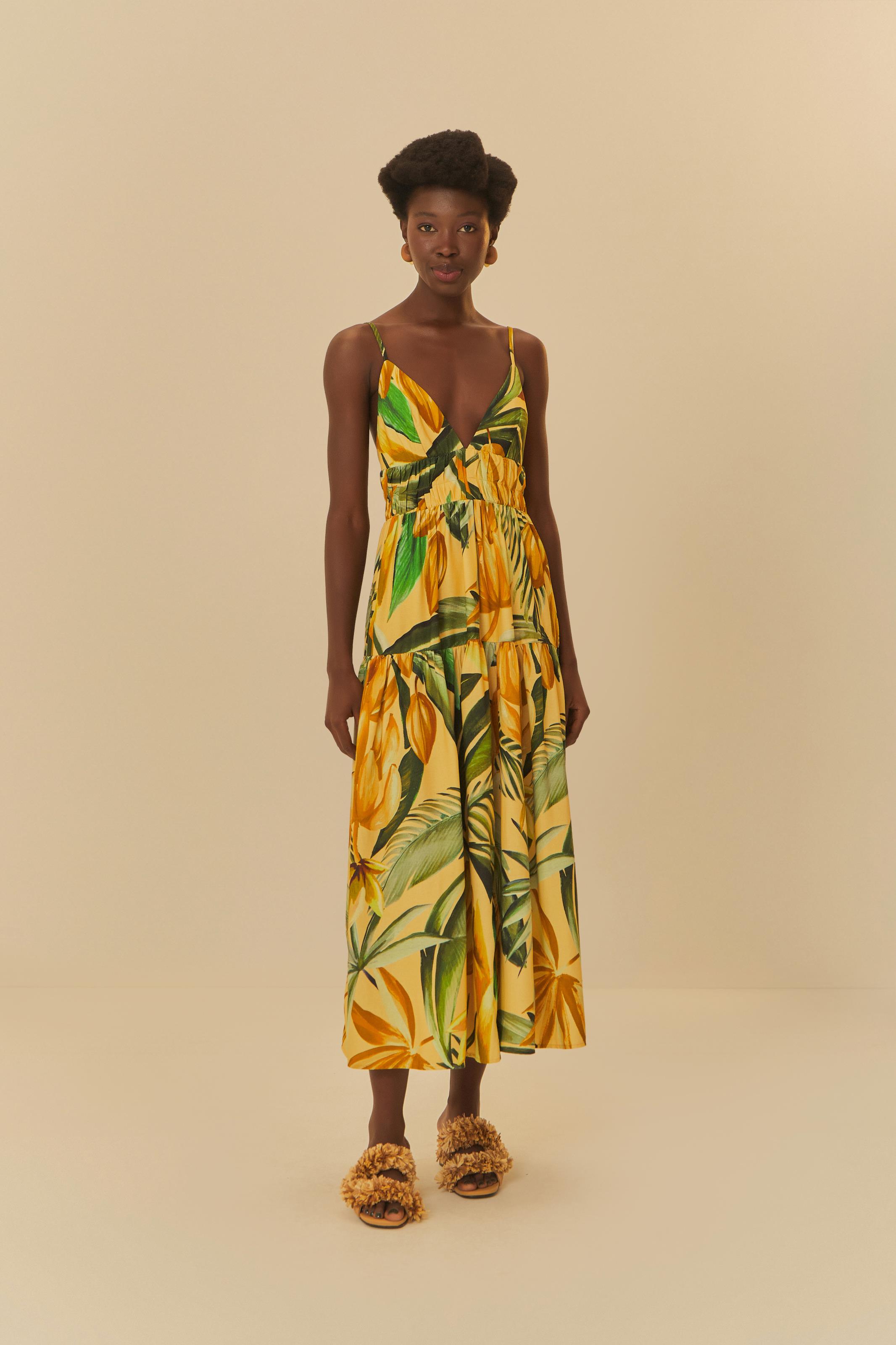 Vestido Estampado Vestido Longo Amarelo Florido Vestido My