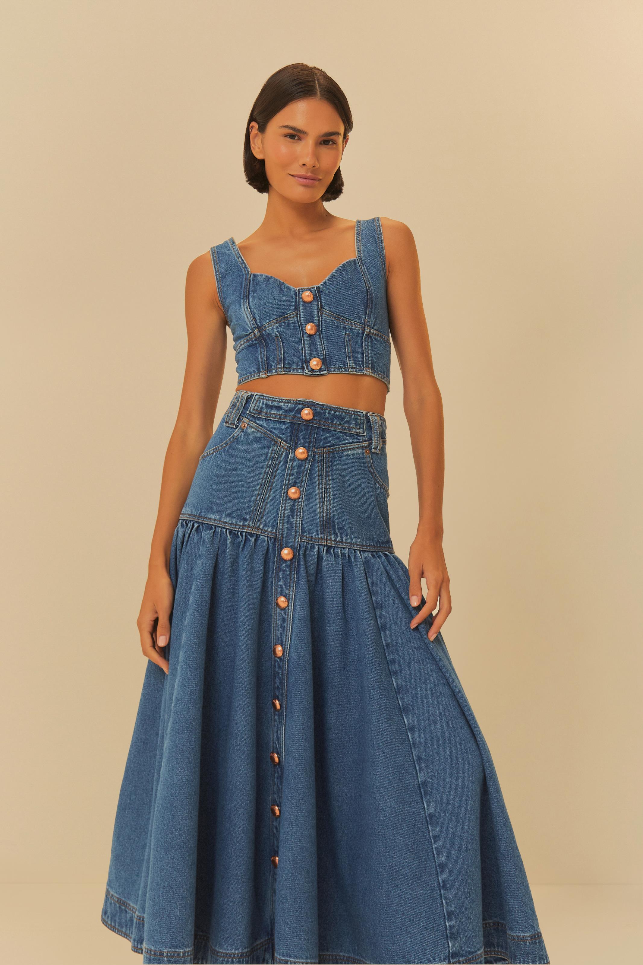 Saia Jeans Roupa Evangélica Mercado Livre Saias Jeans Longa