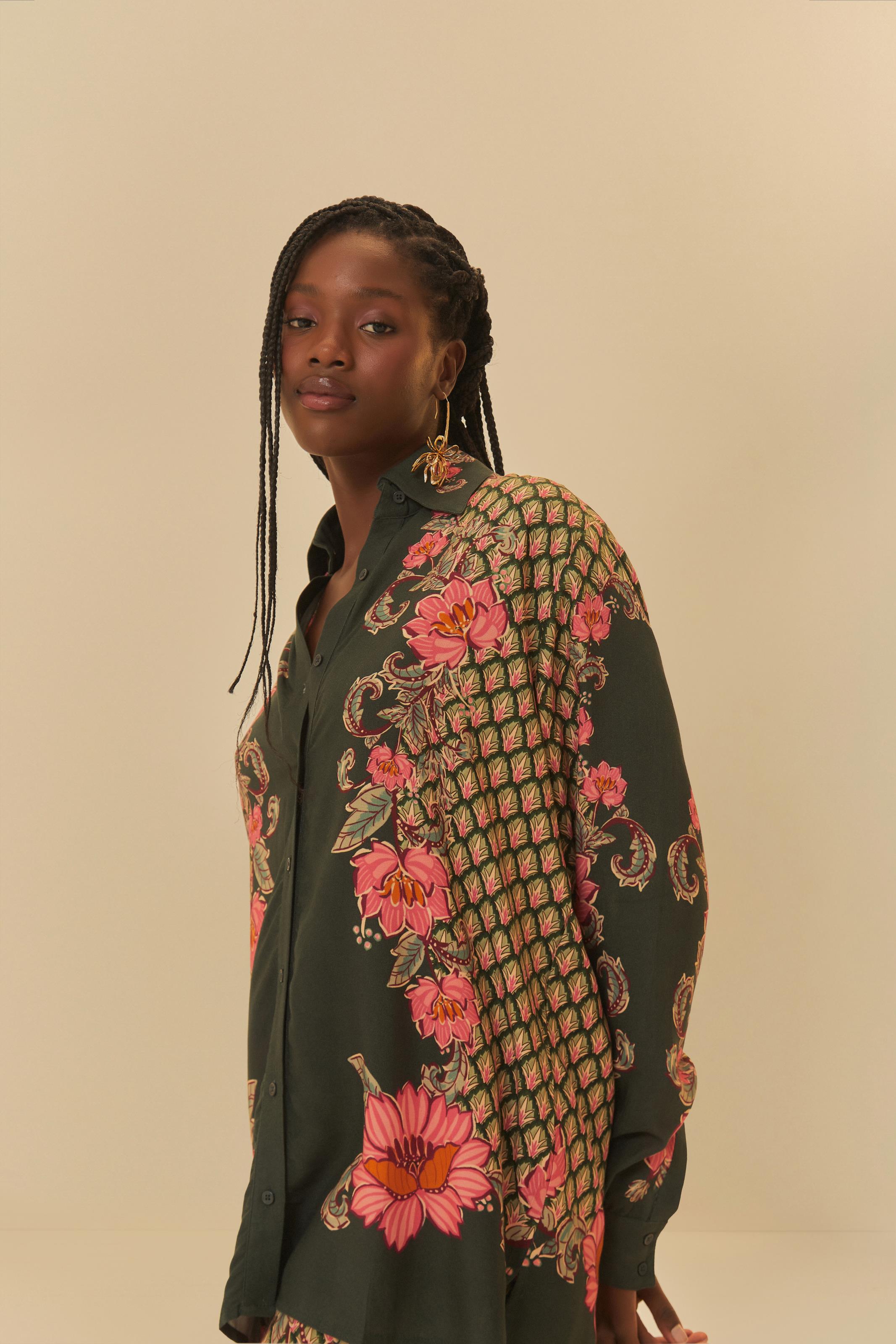 Floral Camisa Manga Larga De Flores Camisa Manga Longa Estampada