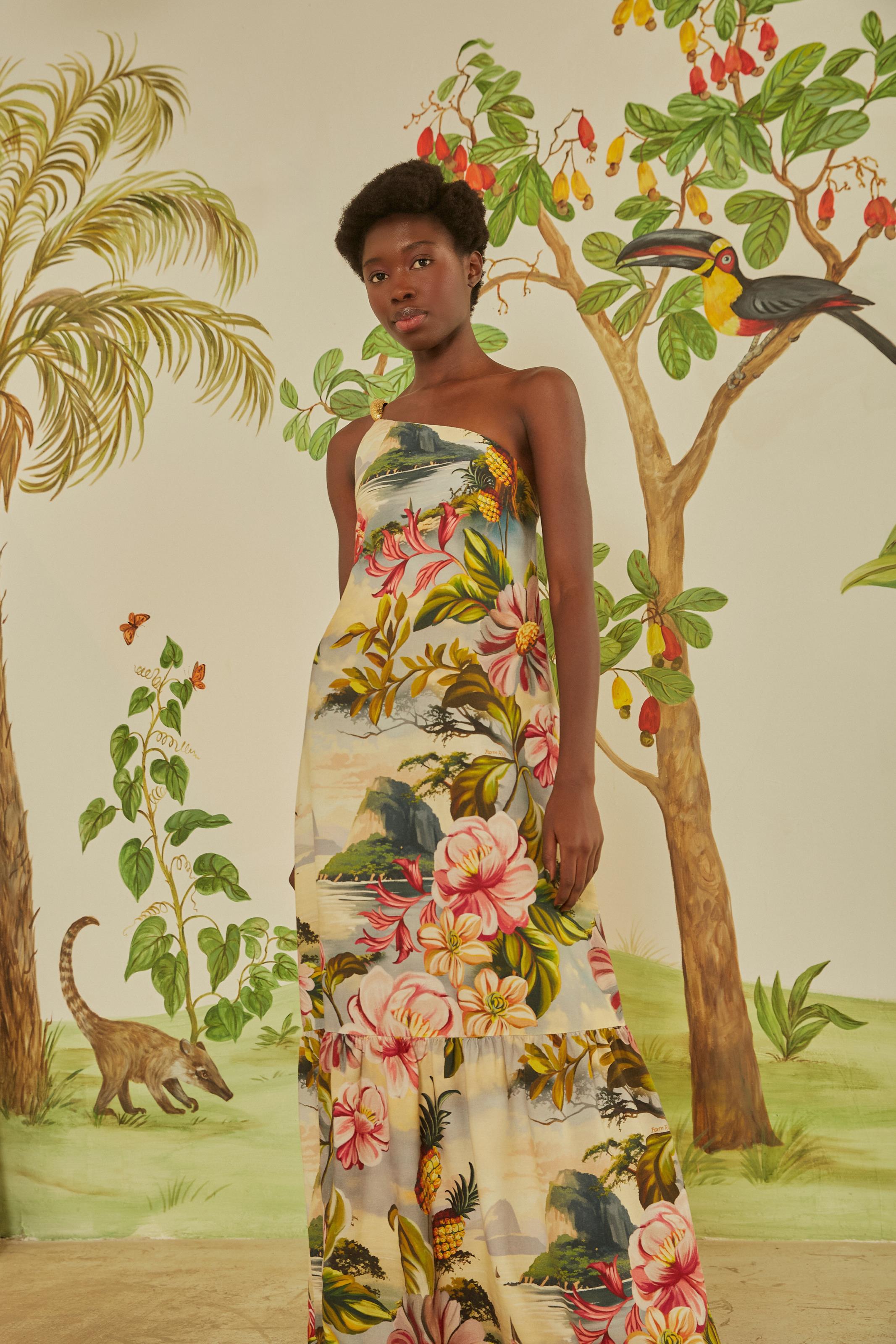 Vestido Farm Vestidos Transpassados Estampados Vestido Ombro Só