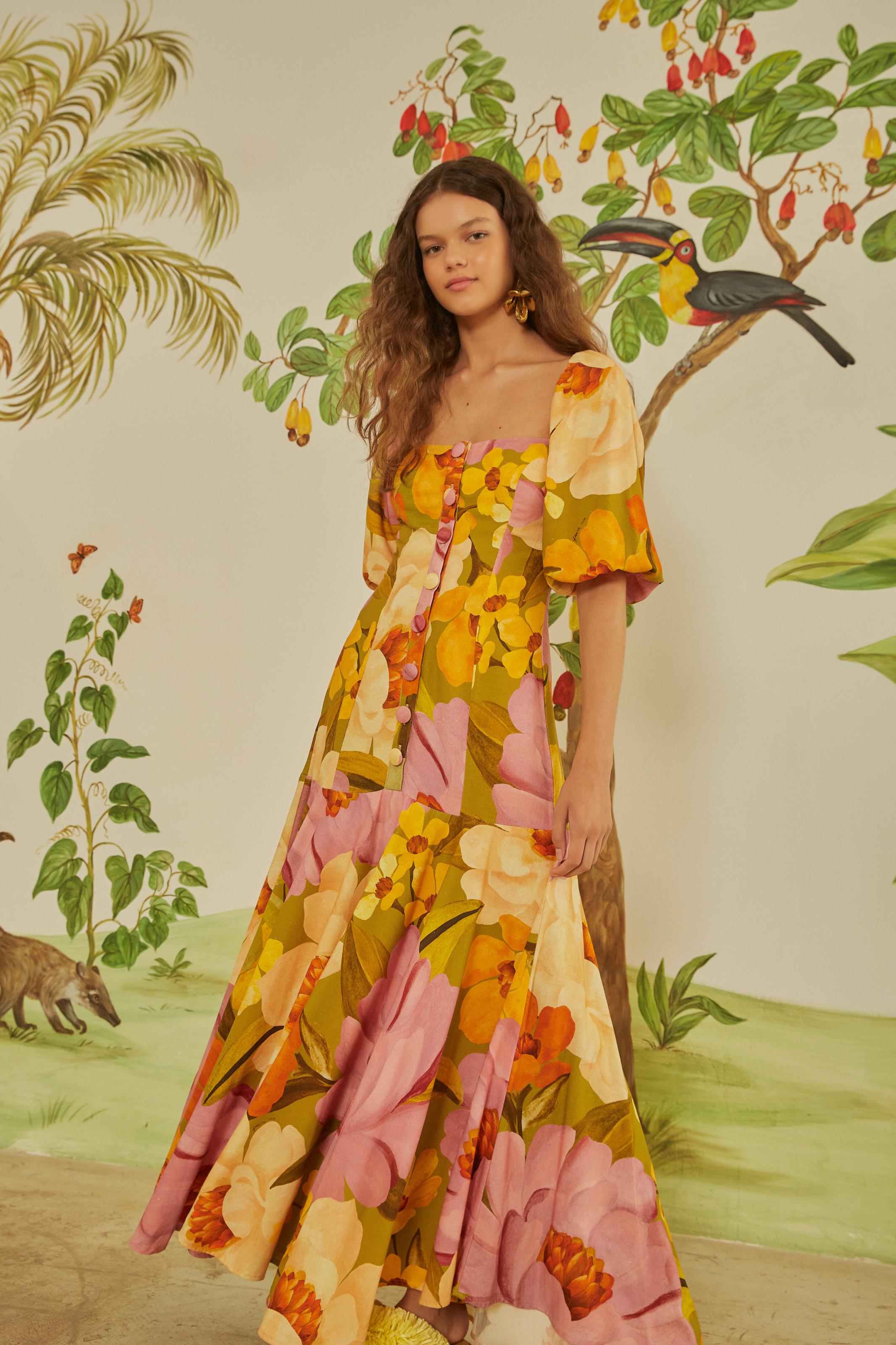 Chita Farm Vestido Midi Maxi Chita Azulejo Farm Vestido Midi Chita