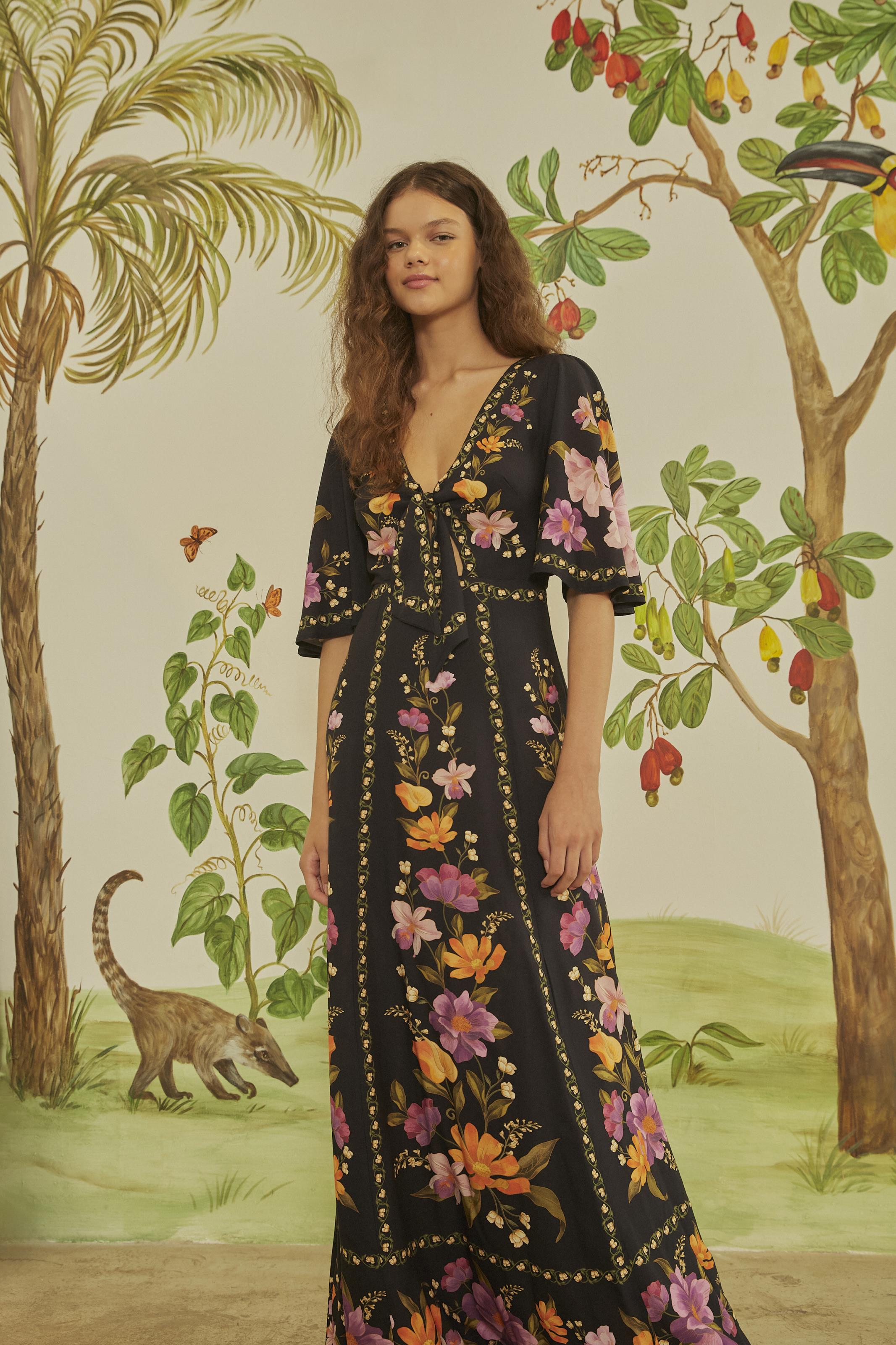 Vestido Farm Vestido Preto Com Estampa De Flores Farm Vestido