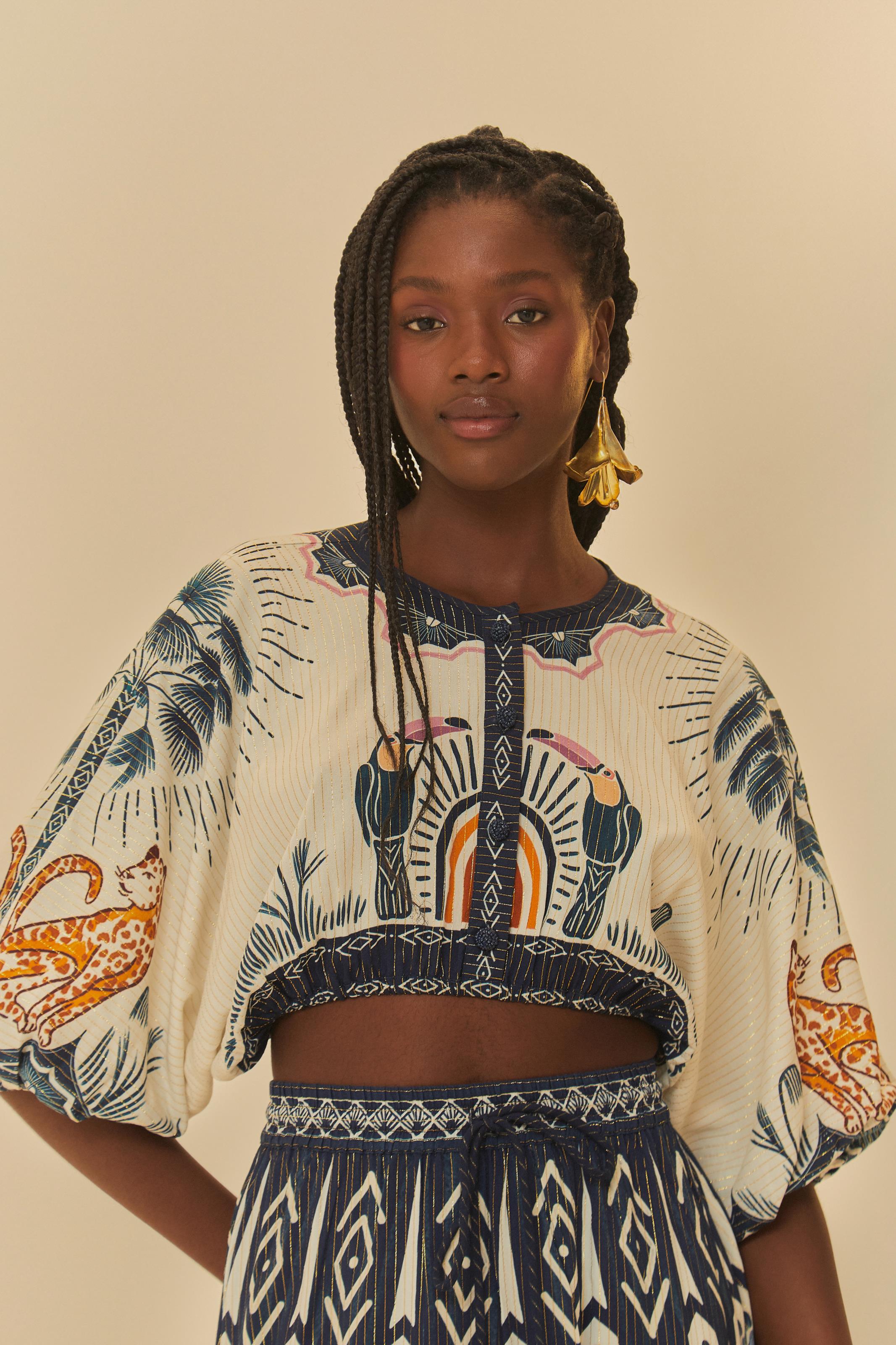 Blusa Cropped Estampada Chapada Dos Veadeiros