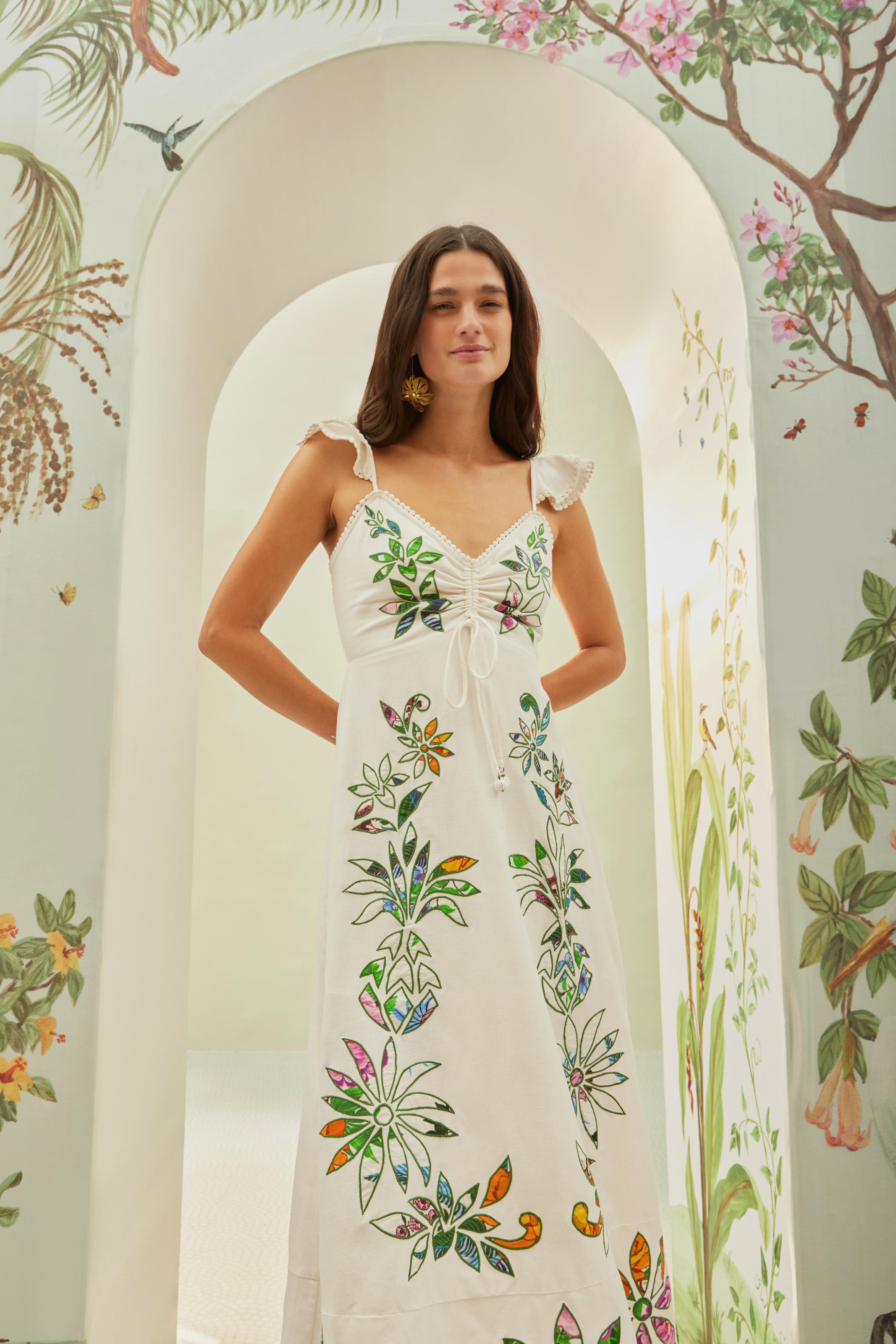 Vestidos Longos Vestido Florido Com Fundo Branco Vestido Longo Com