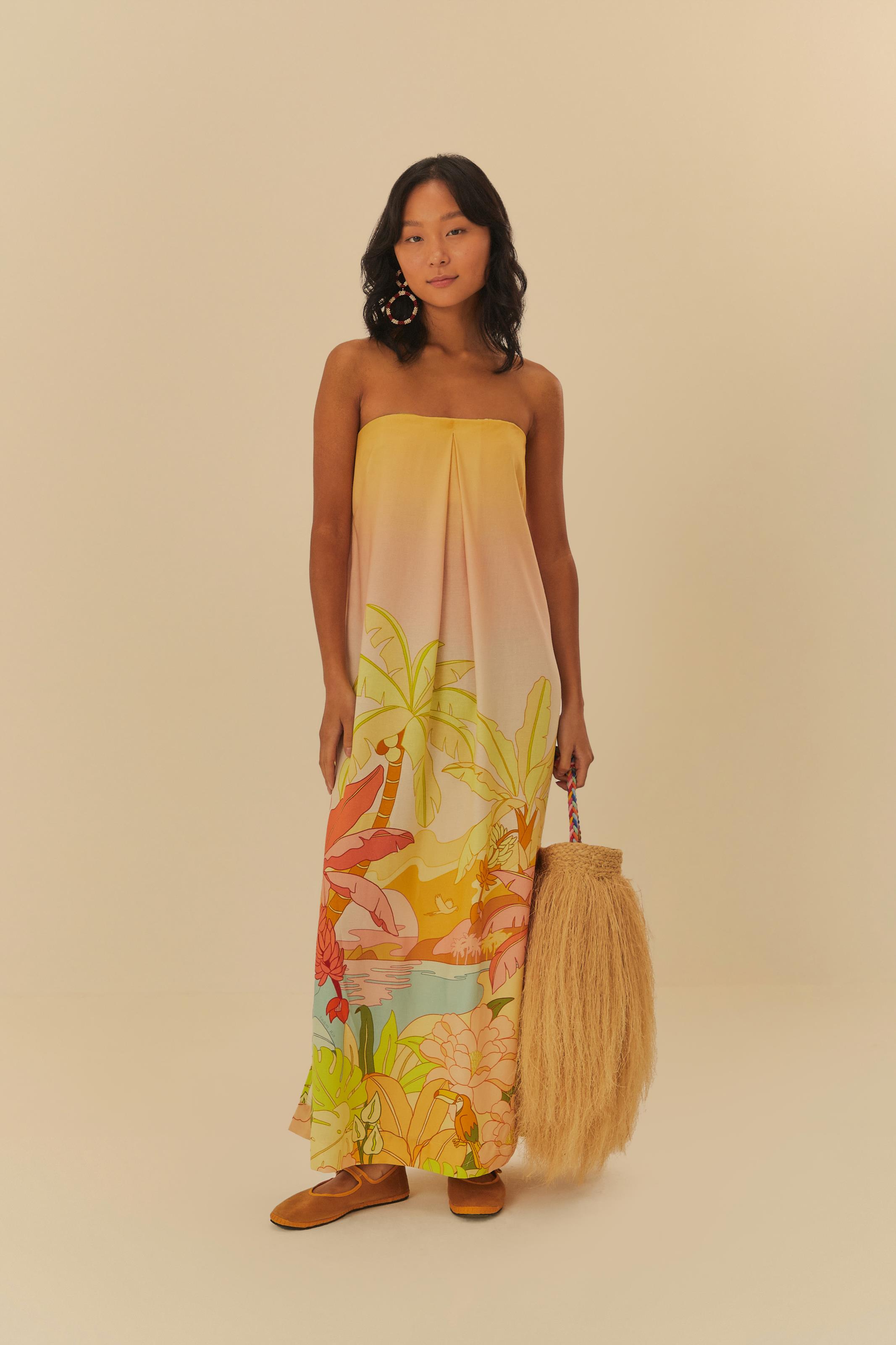 Vestido Onça Vestido Longo Farm Borboleta Vestido Longo Onça Farm