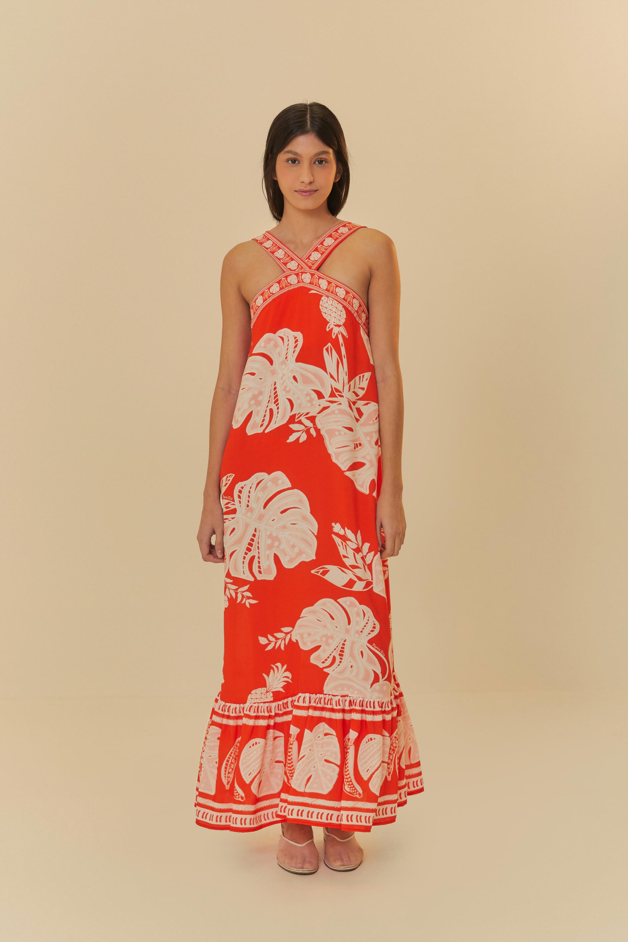 Vestido Cropped Estampado Folha De Renda