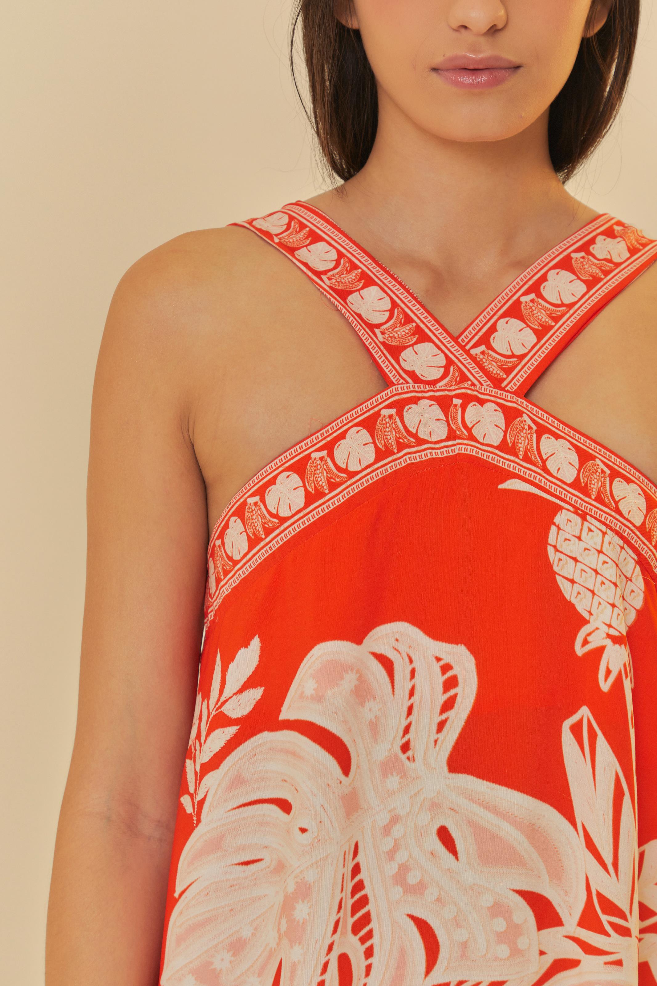 Vestido Cropped Estampado Folha De Renda