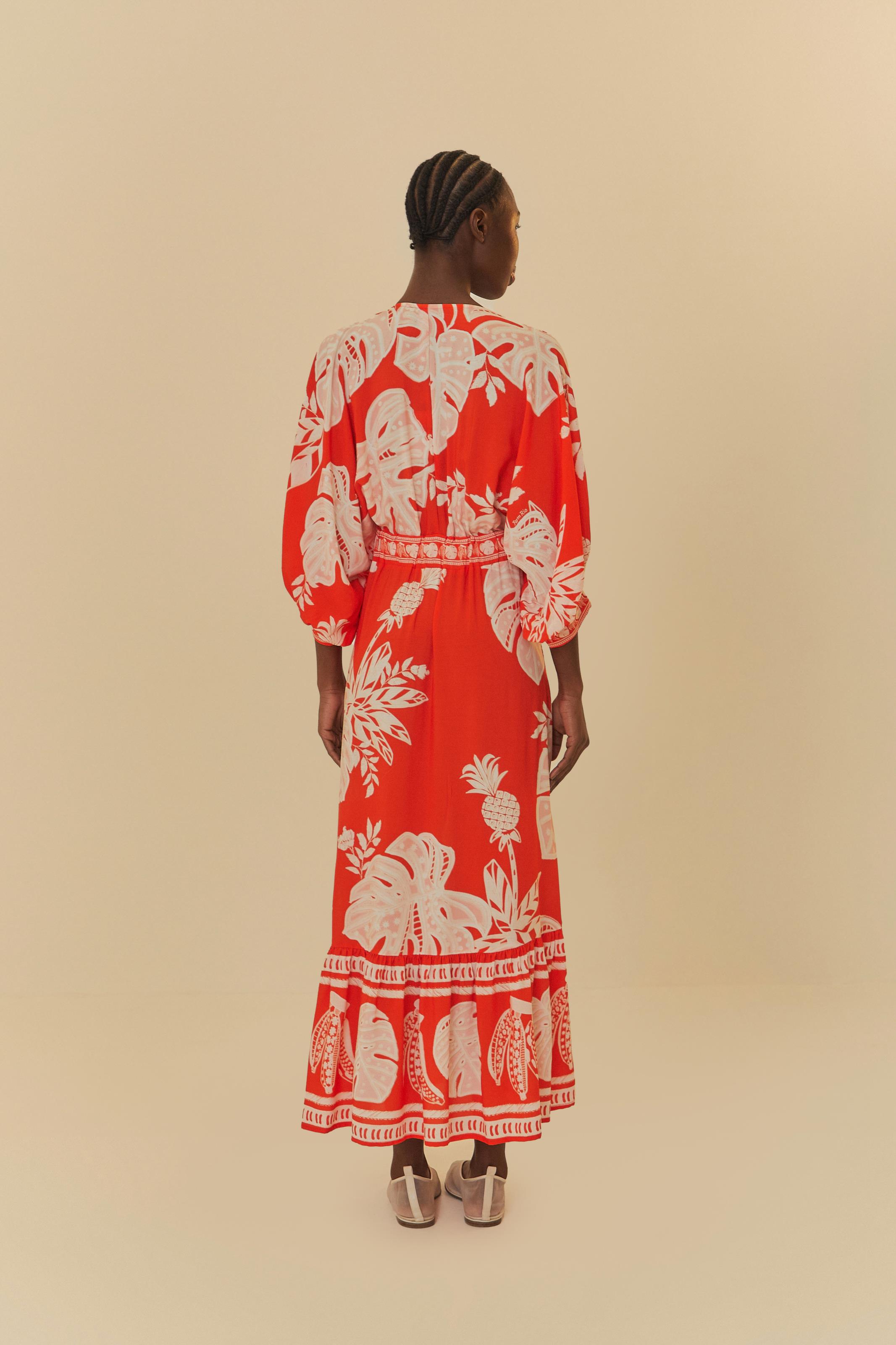 Vestido Longo Estampado Folha De Renda