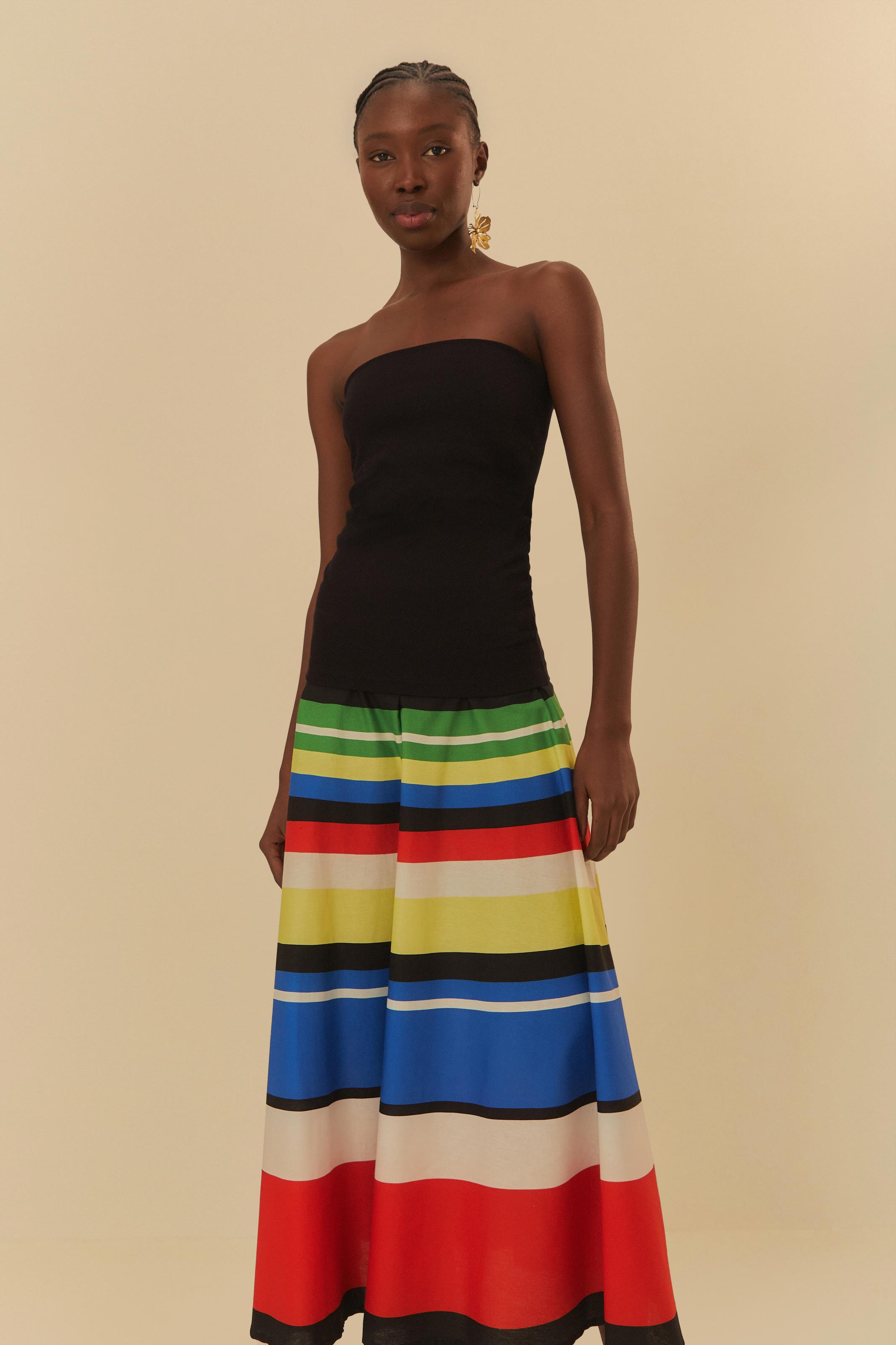 Listrada Colorida Saia Longa Listrada Horizontal SAIA LONGA