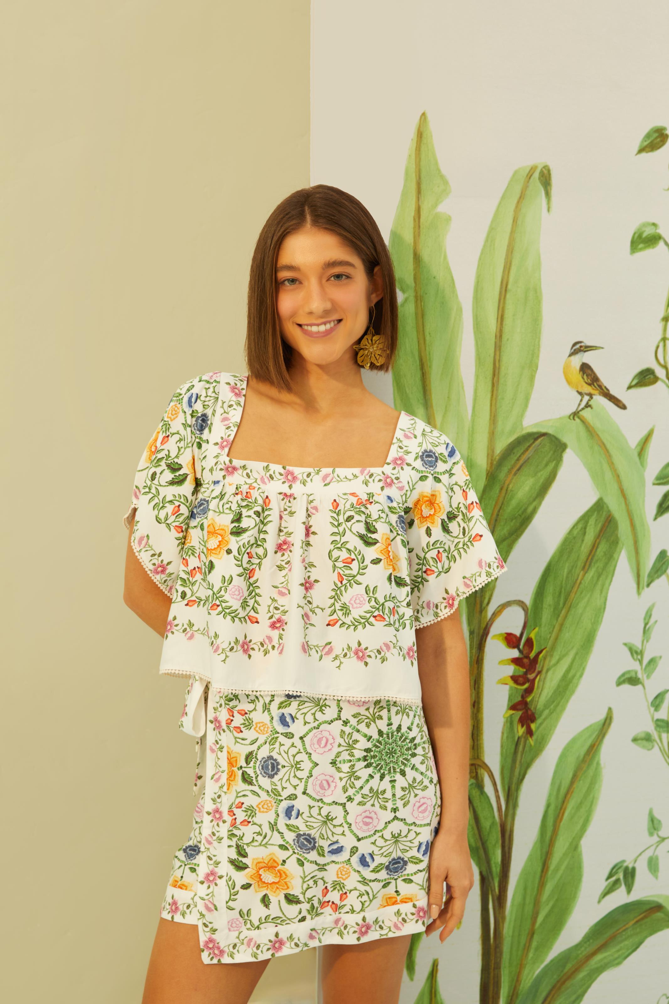 Saia Estampada Floral Folk