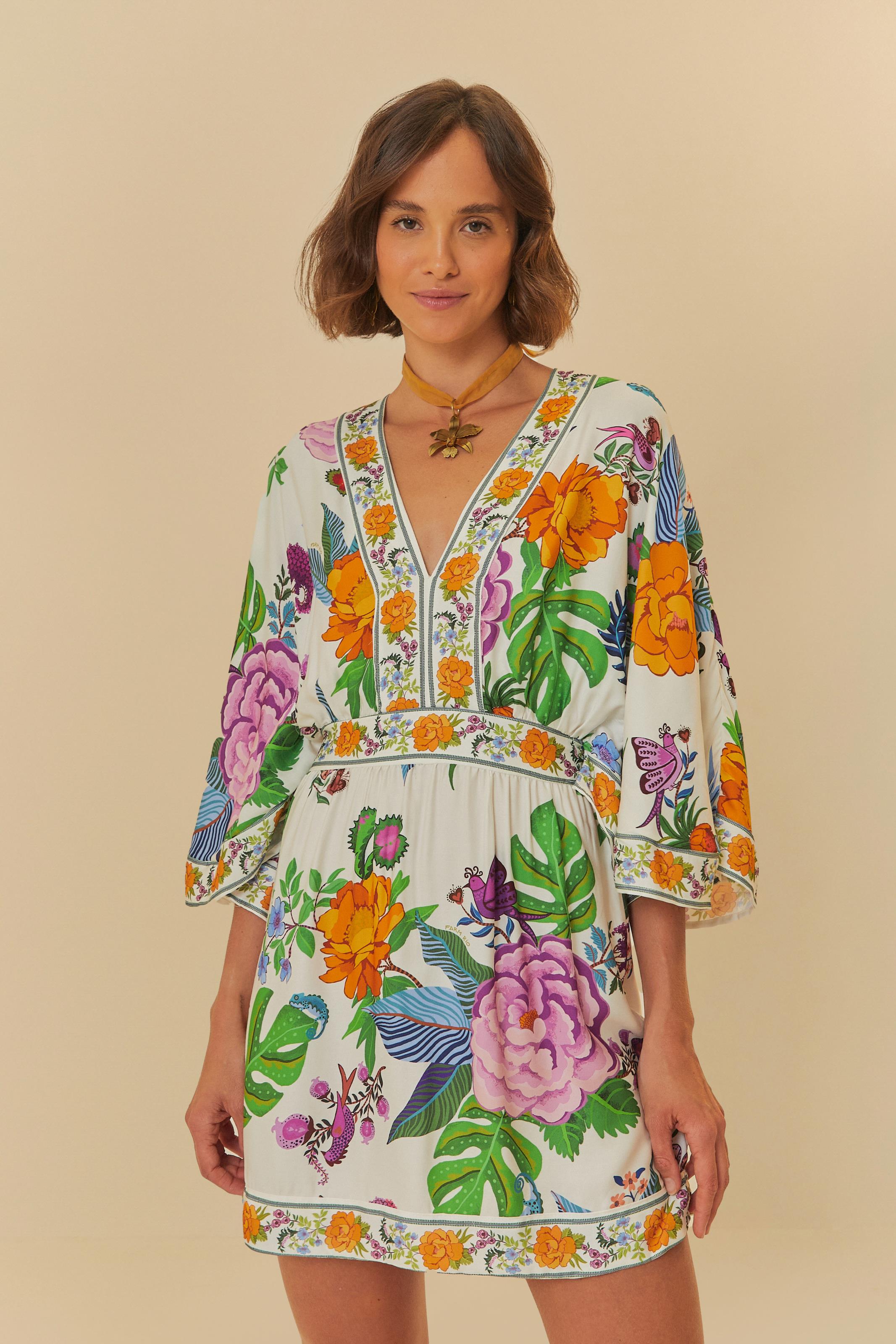 Curto Estampado Vestido Batucada Farm Vestido Curto Jardim Farm