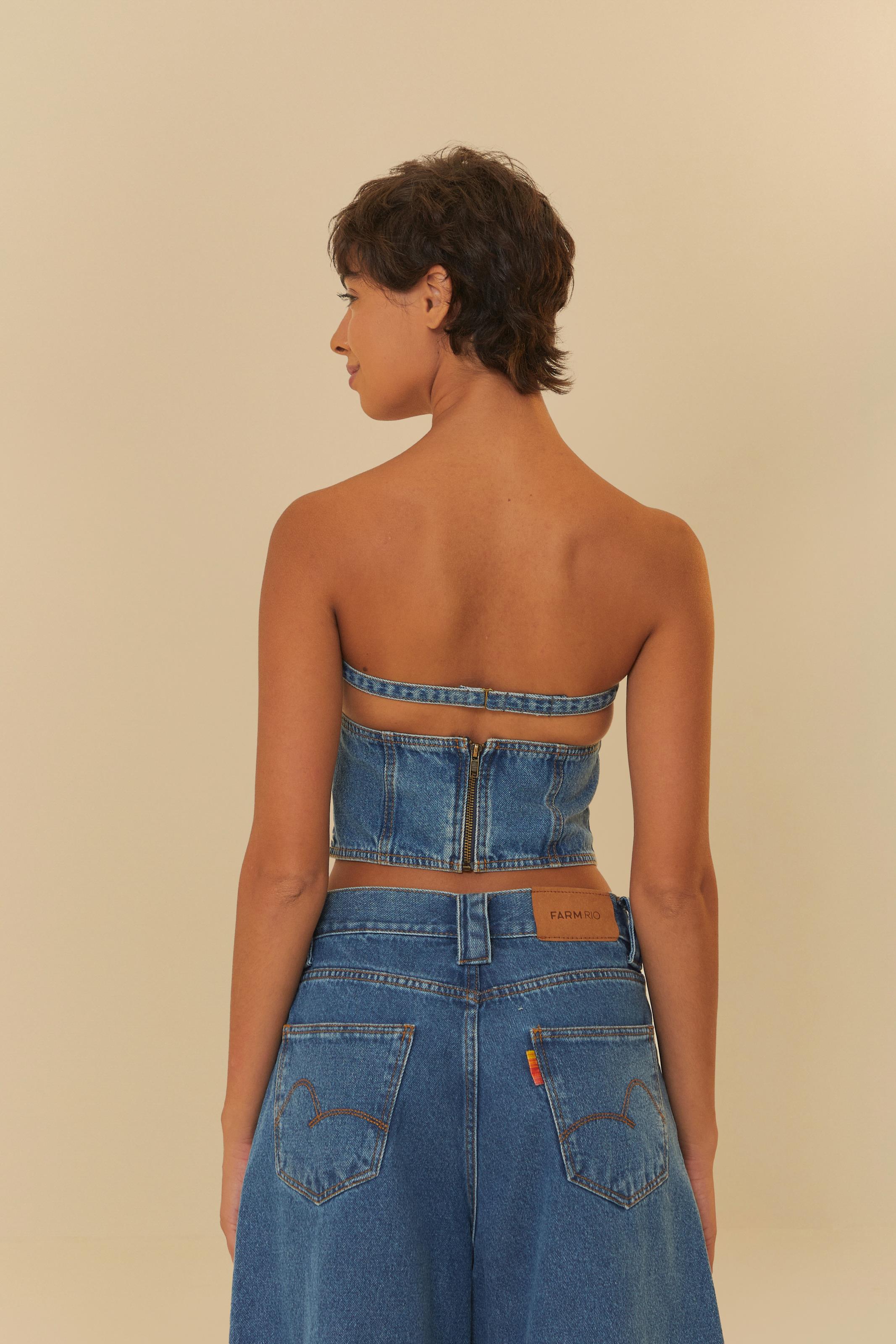 Corselet Jeans Sem Alça