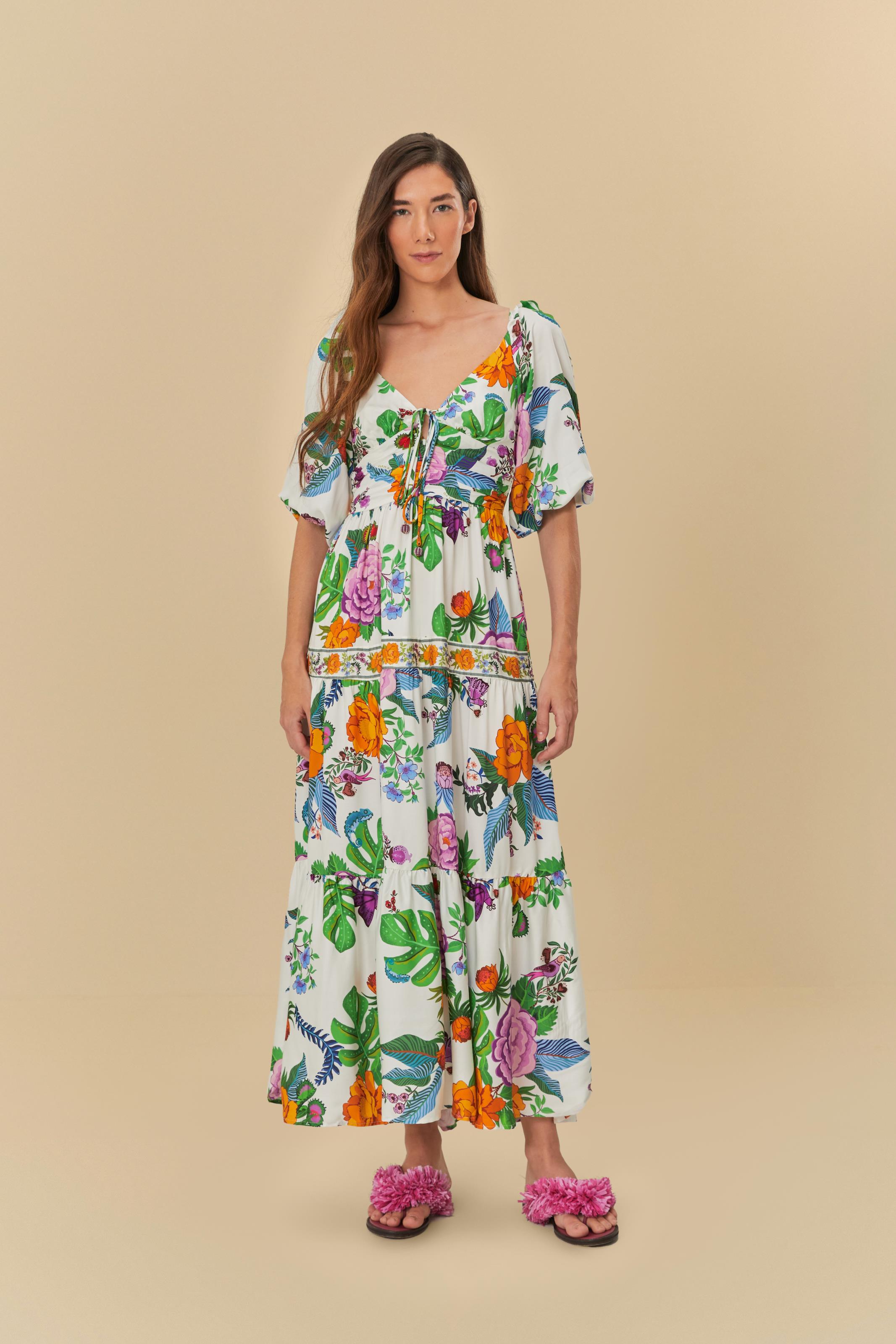 Vestido Cropped Estampado Manga Doce Jardim