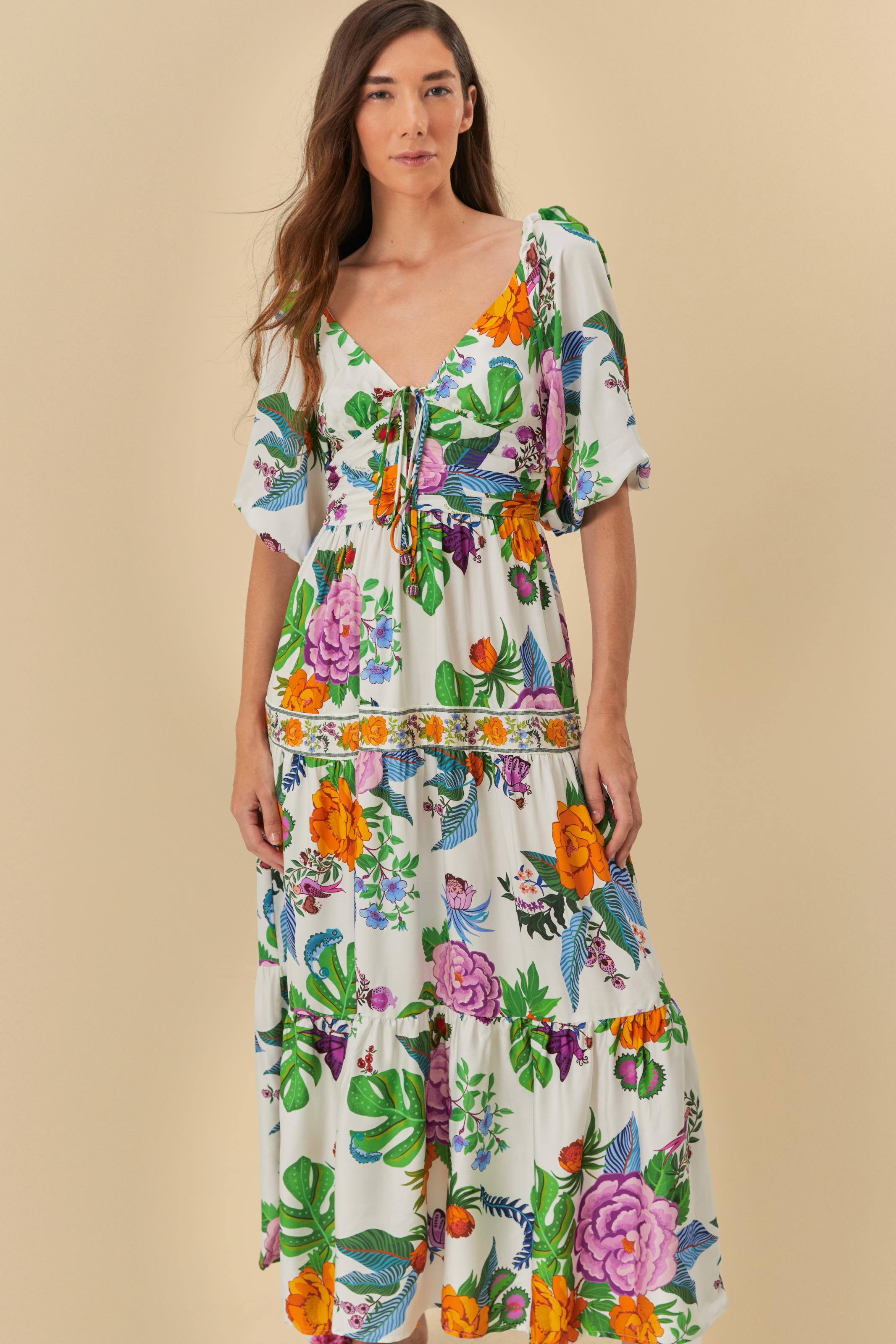 Vestido Cropped Estampado Manga Doce Jardim