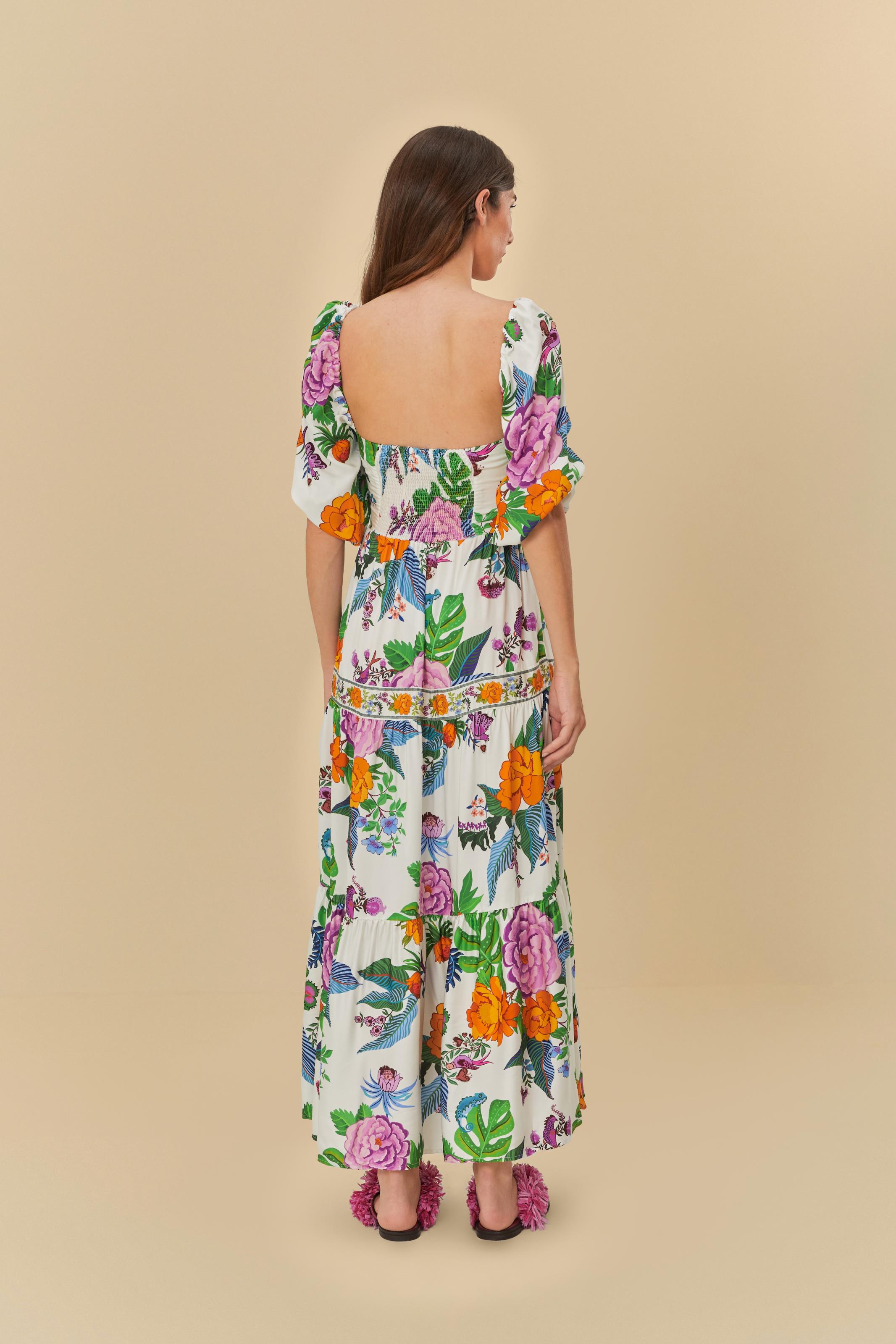 Vestido Cropped Estampado Manga Doce Jardim