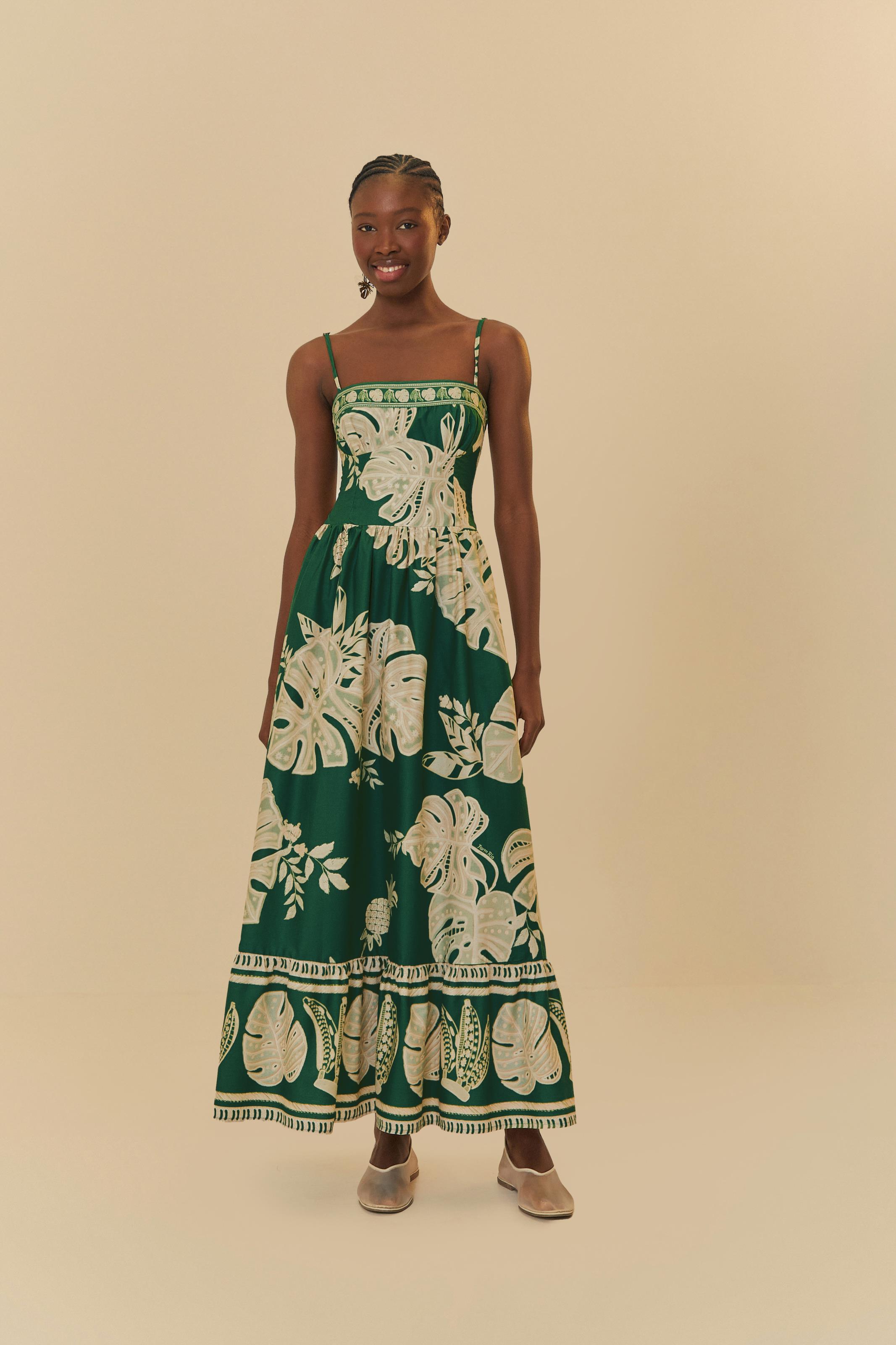 Vestido De Alça Estampado Folha De Renda