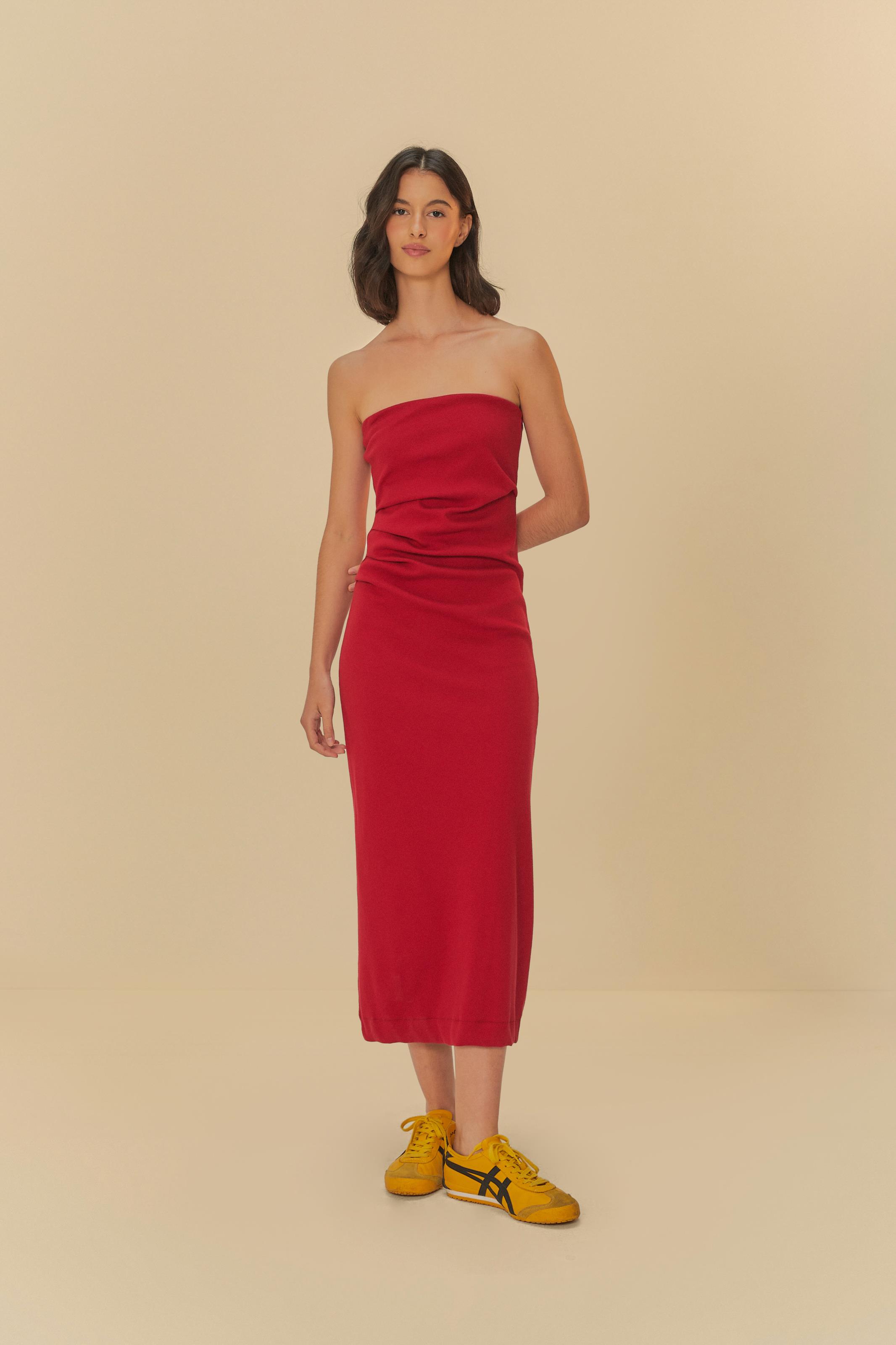 Vestido Sem Alça Pregas