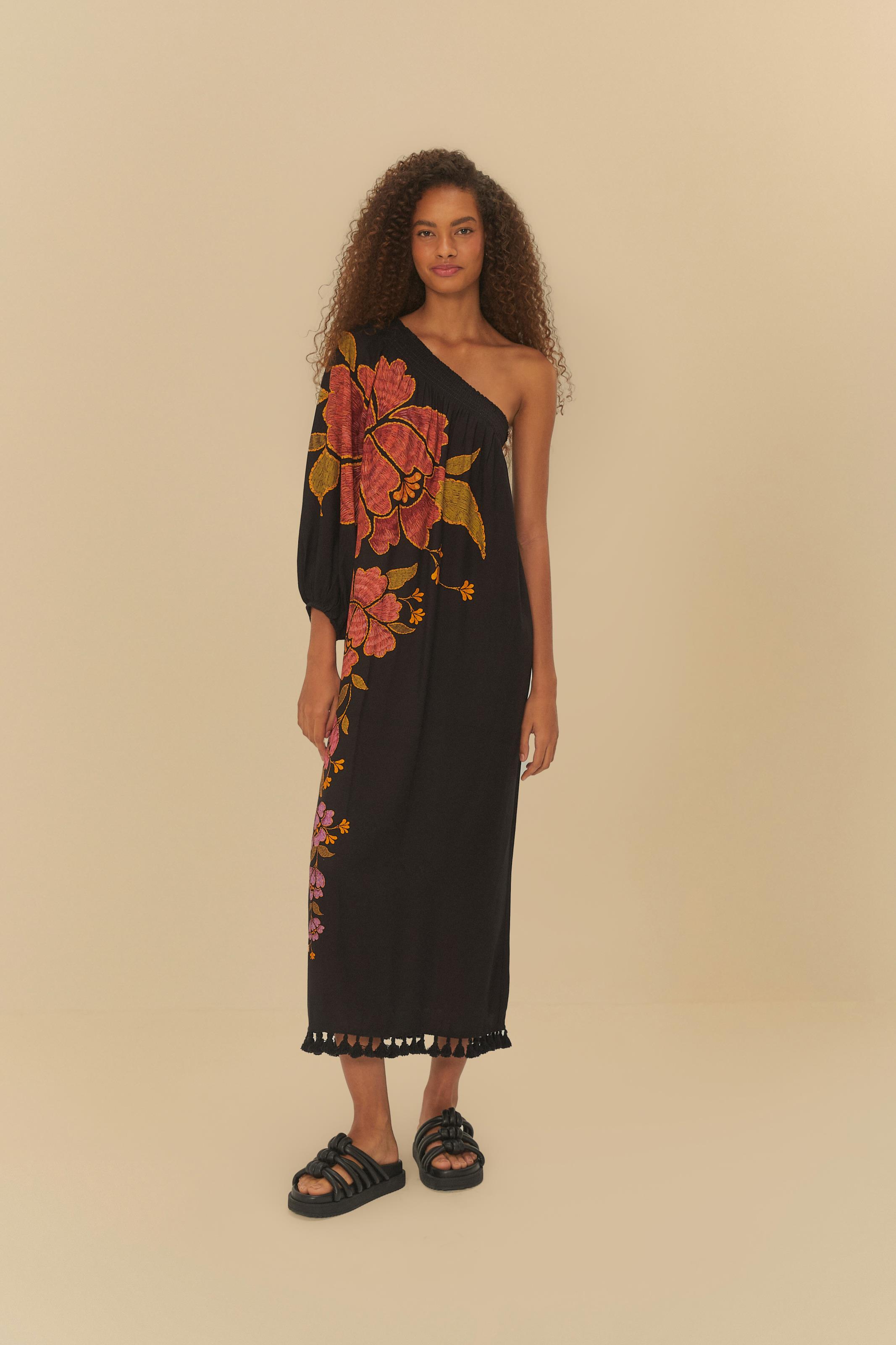 Vestido Florido Vestido Longo De Um Ombro SÃ³ Estampado Vestido Um