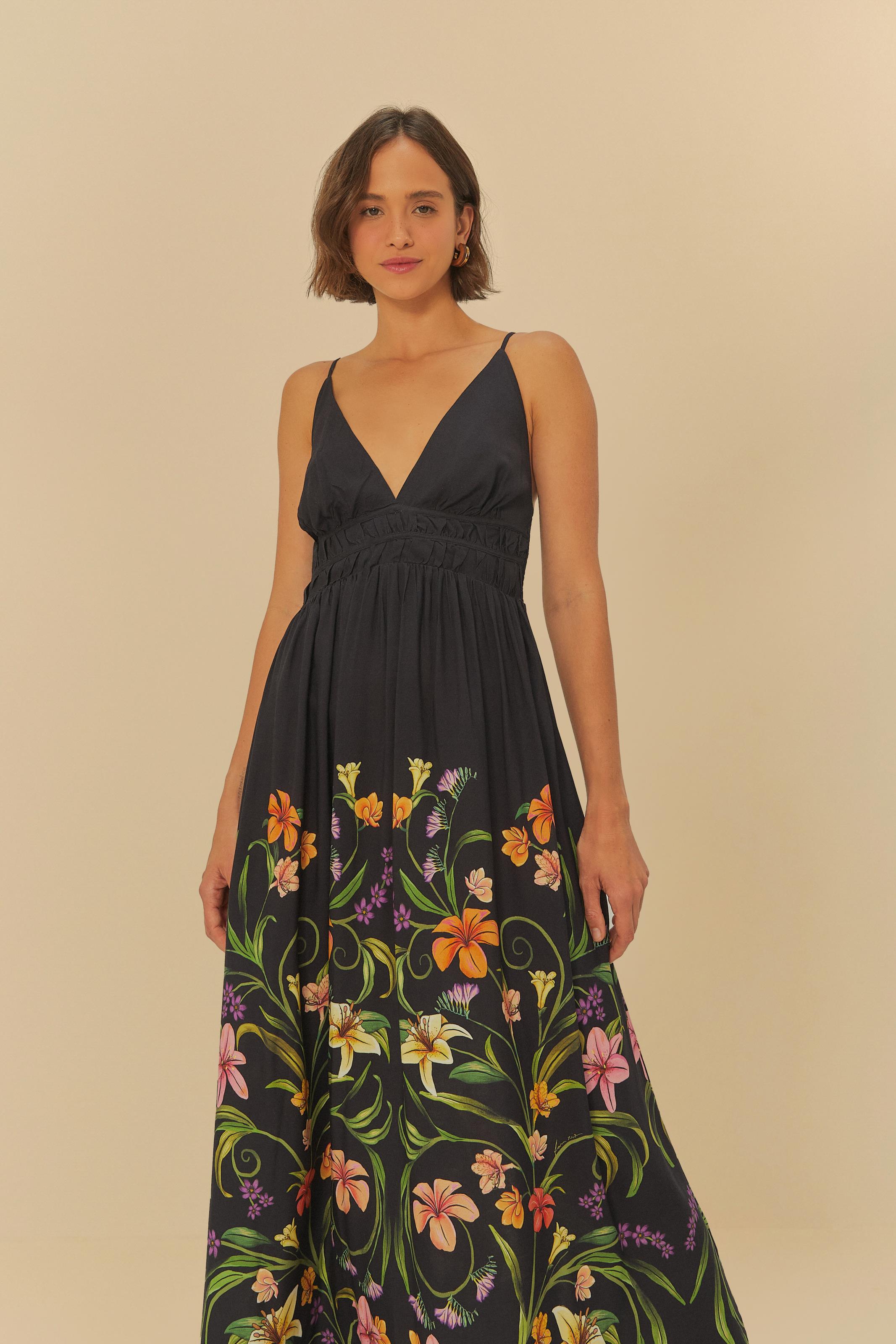 Farm Vestido Estampado Floral Longo Vestido Longo Alça Estampado