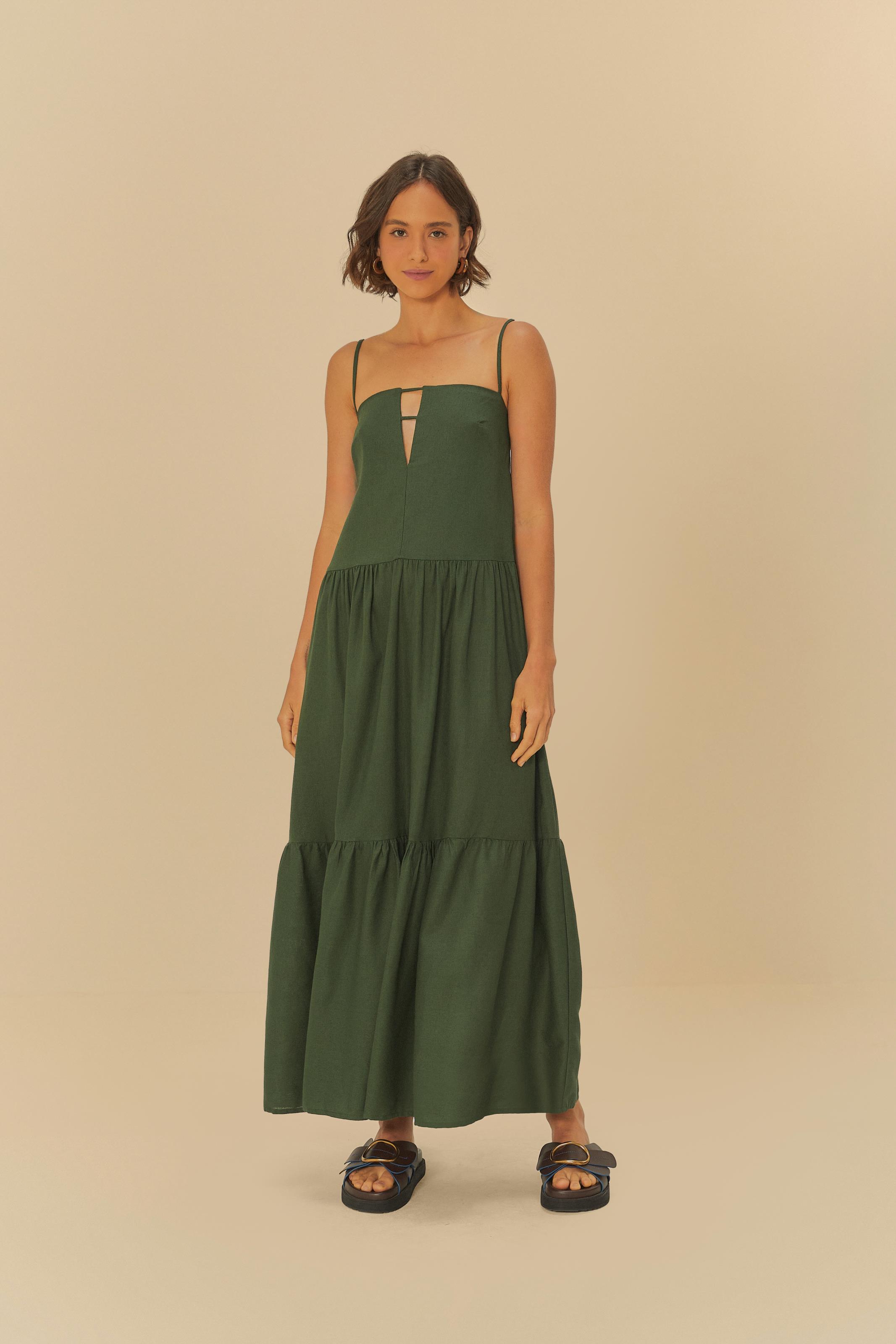 Vestido Verde Vestido Longo Farmrio VESTIDO LONGO MANGA BRILHO