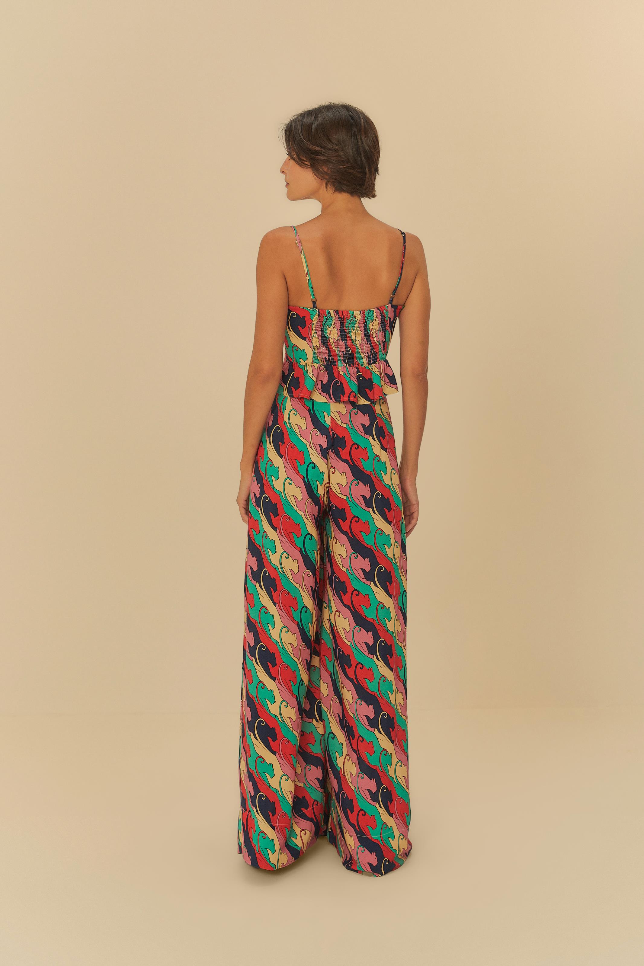 Calça Com Pregas Estampada Panteras