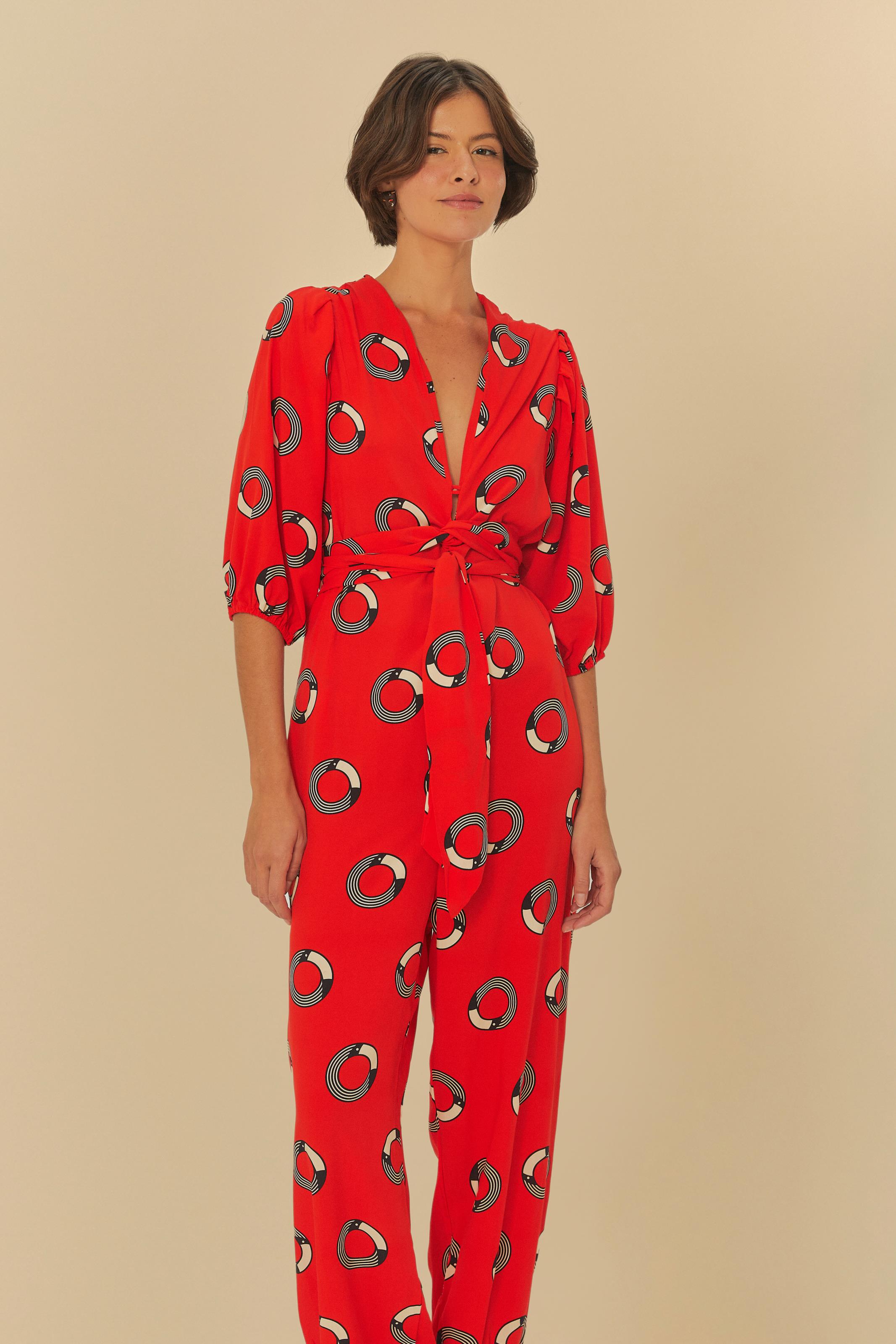 Macacão Jacquard Macacao Jeans Farmrio Macacão Estampado Tuca Poá