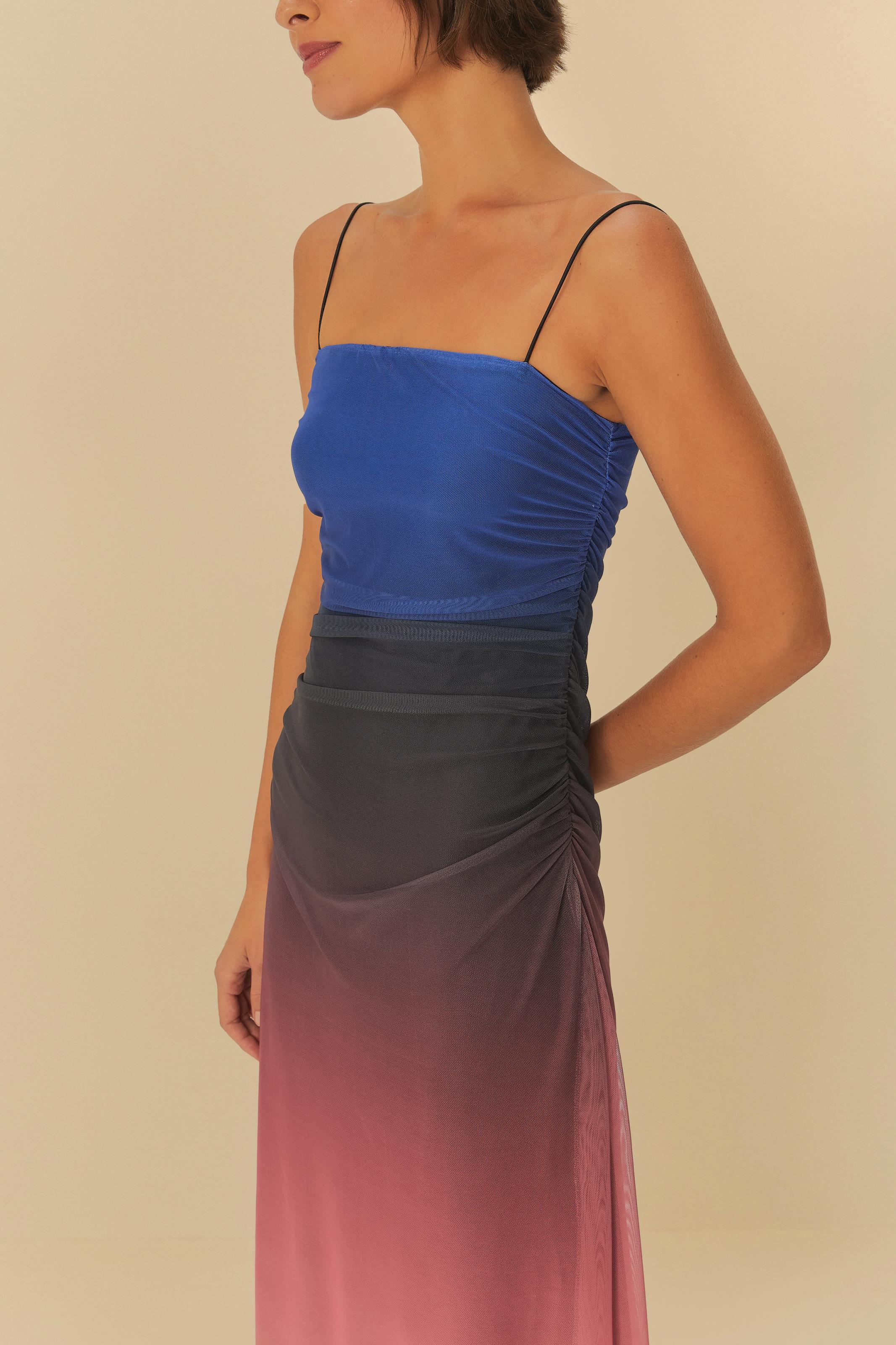 Vestido Tule Degradê Estampado Latina