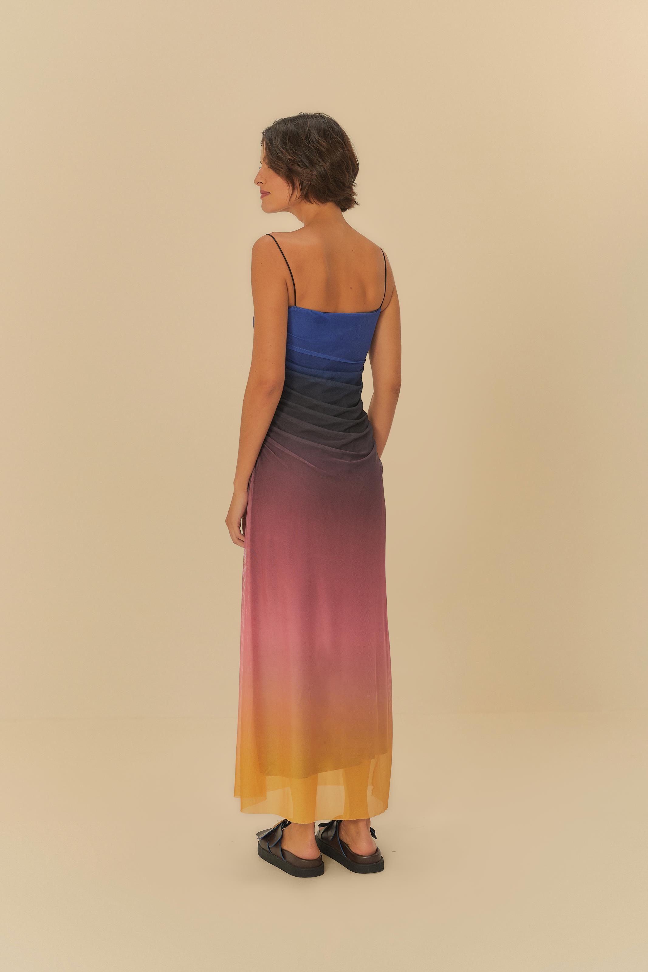Vestido Tule Degradê Estampado Latina